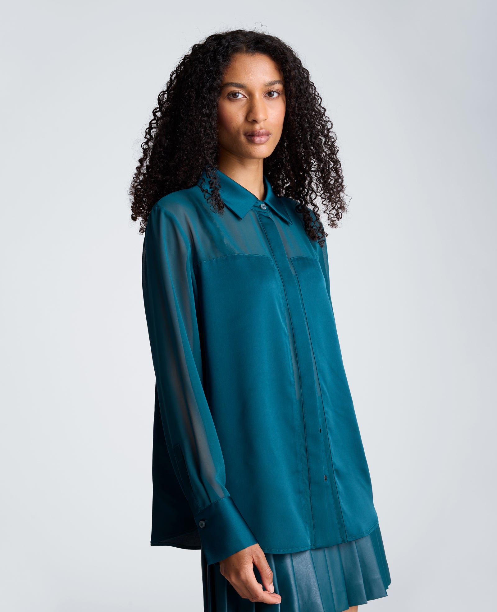 Kenneth Cole Reaction Clothing Long Sleeve Button Front Shirt camicia Teal Dusk maniche velate