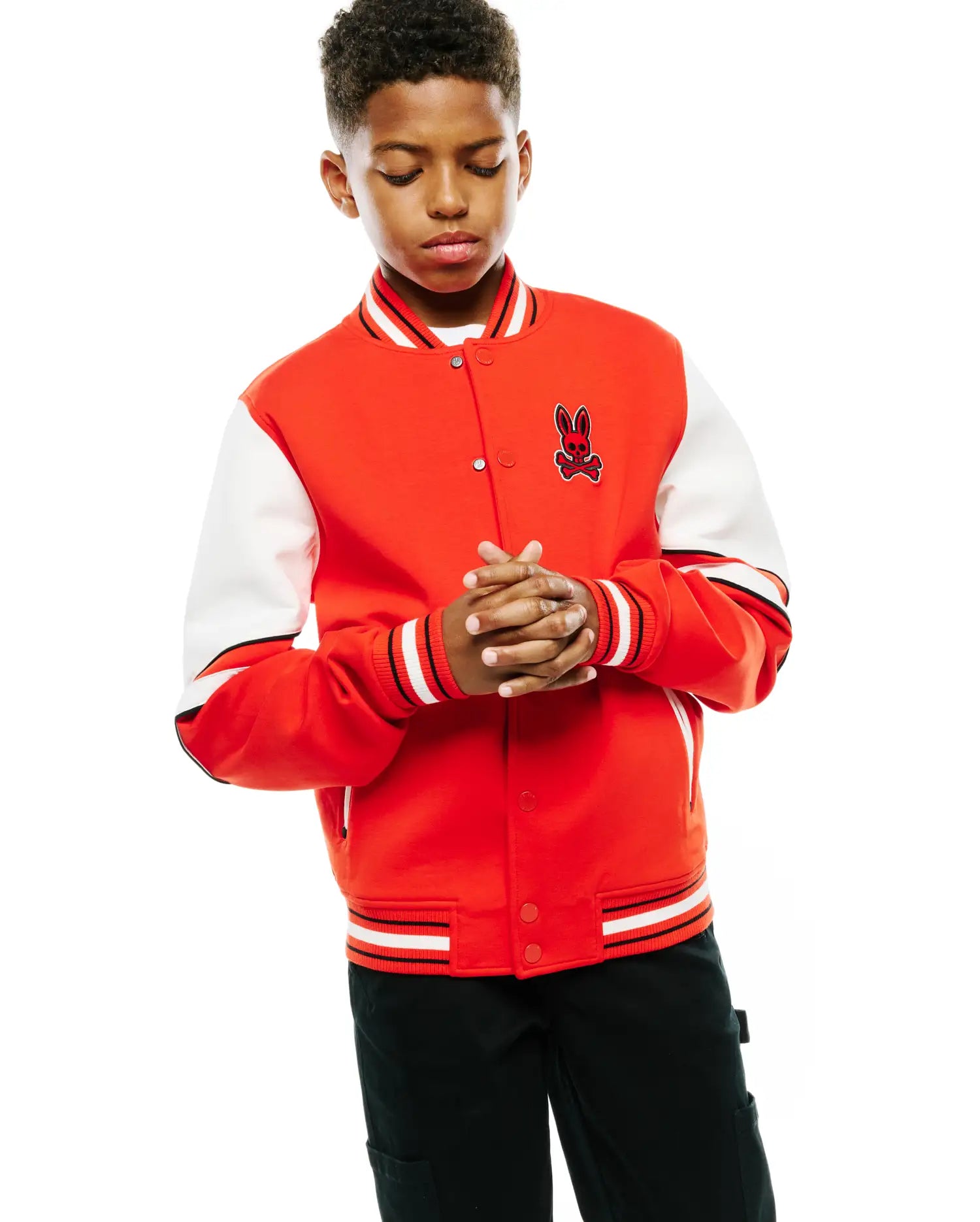 Psycho Bunny Kids Outerwear Joey Varsity Bomber bomber Fiery Red elasticizzato