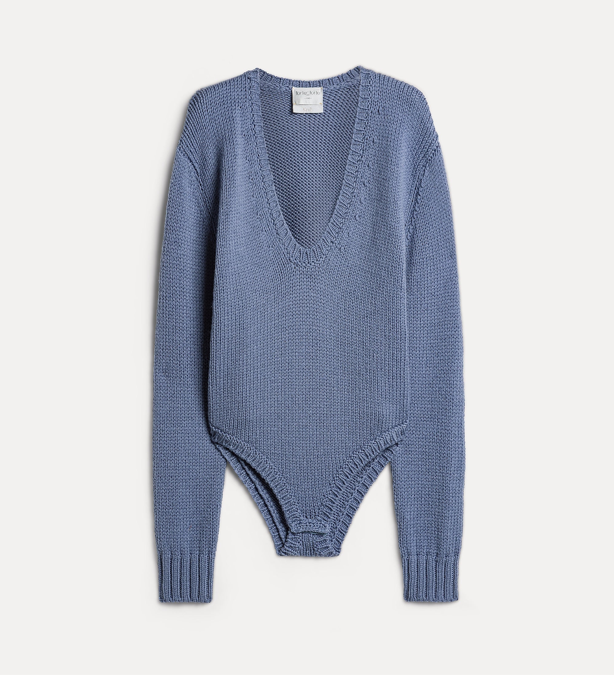 Forte maglieria body a trecce in lana azzurro