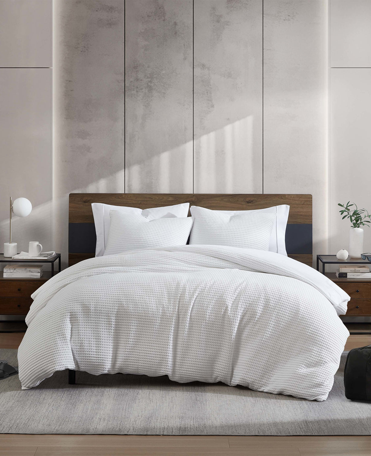 Kenneth Cole Reaction Home & Bedding Reversible Solid White Waffle Duvet Cover Set copripiumino bianco F/Q King morbido