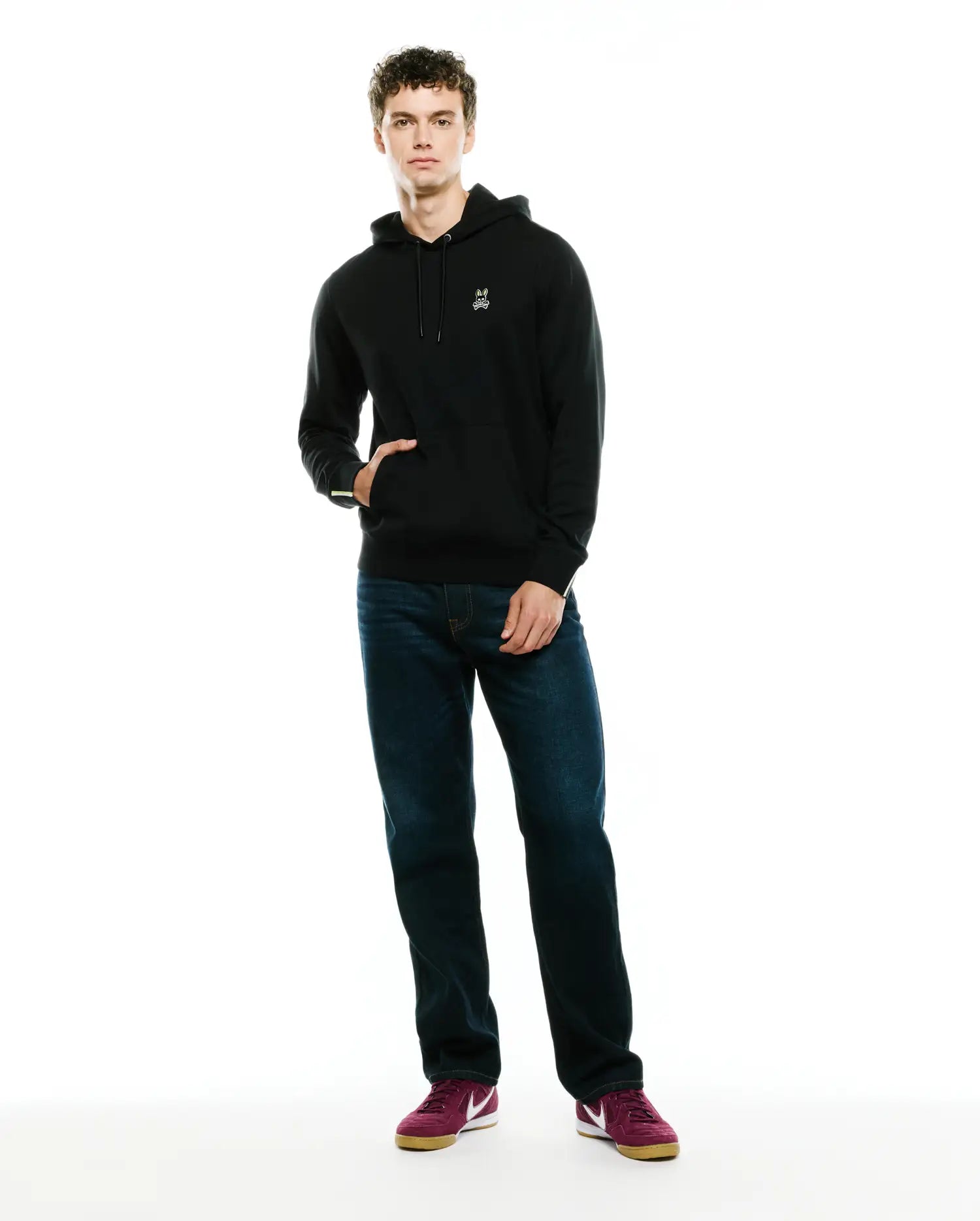 Psycho Bunny Men's Sweatshirts & Hoodies MEN'S LEX FLEECE HOODIE MT0500316 felpa nera con cappuccio morbida