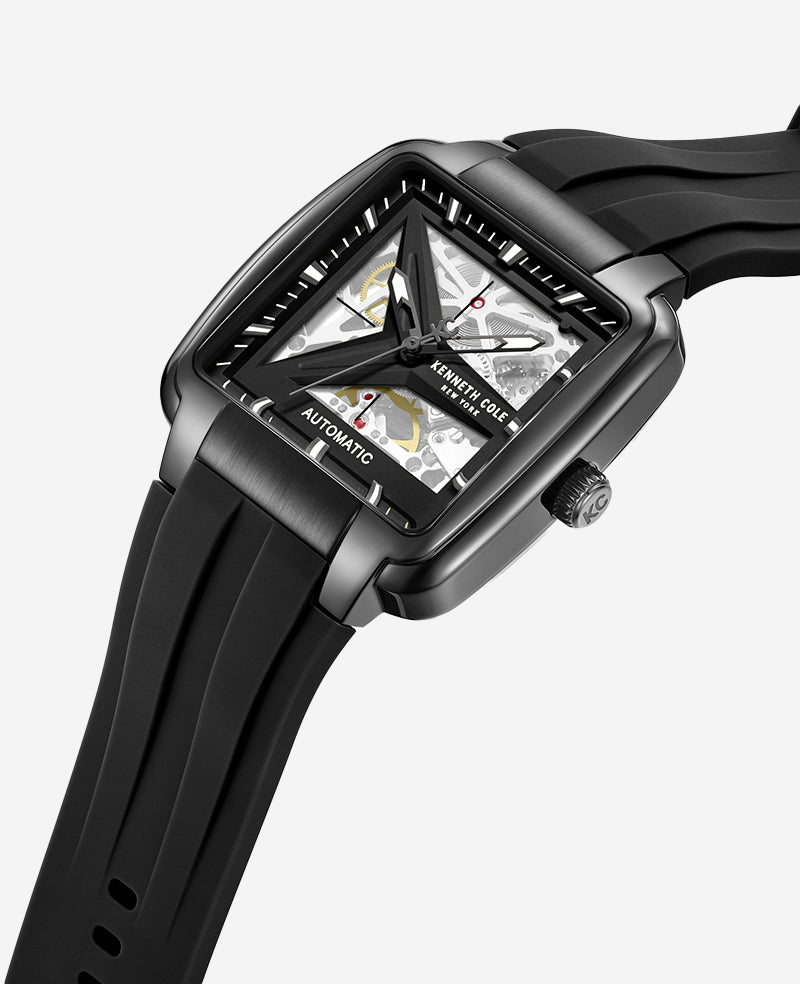 Kenneth Cole Reaction Watches Skeleton Automatic orologio nero con cinturino in silicone