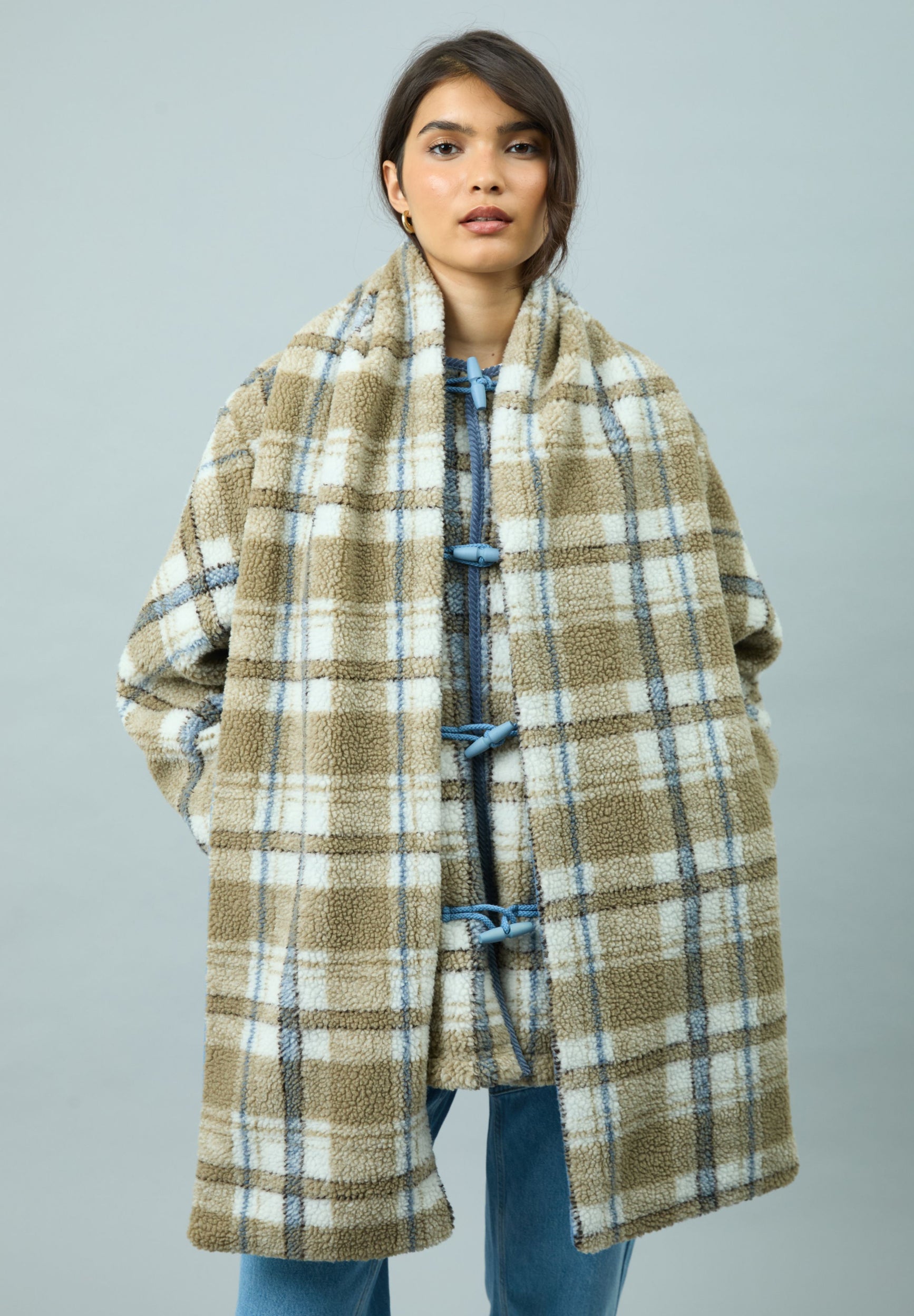 House Of Sunny Women's Jackets TEDDY FLEECE SCARF JACKET giacca teddy a quadri