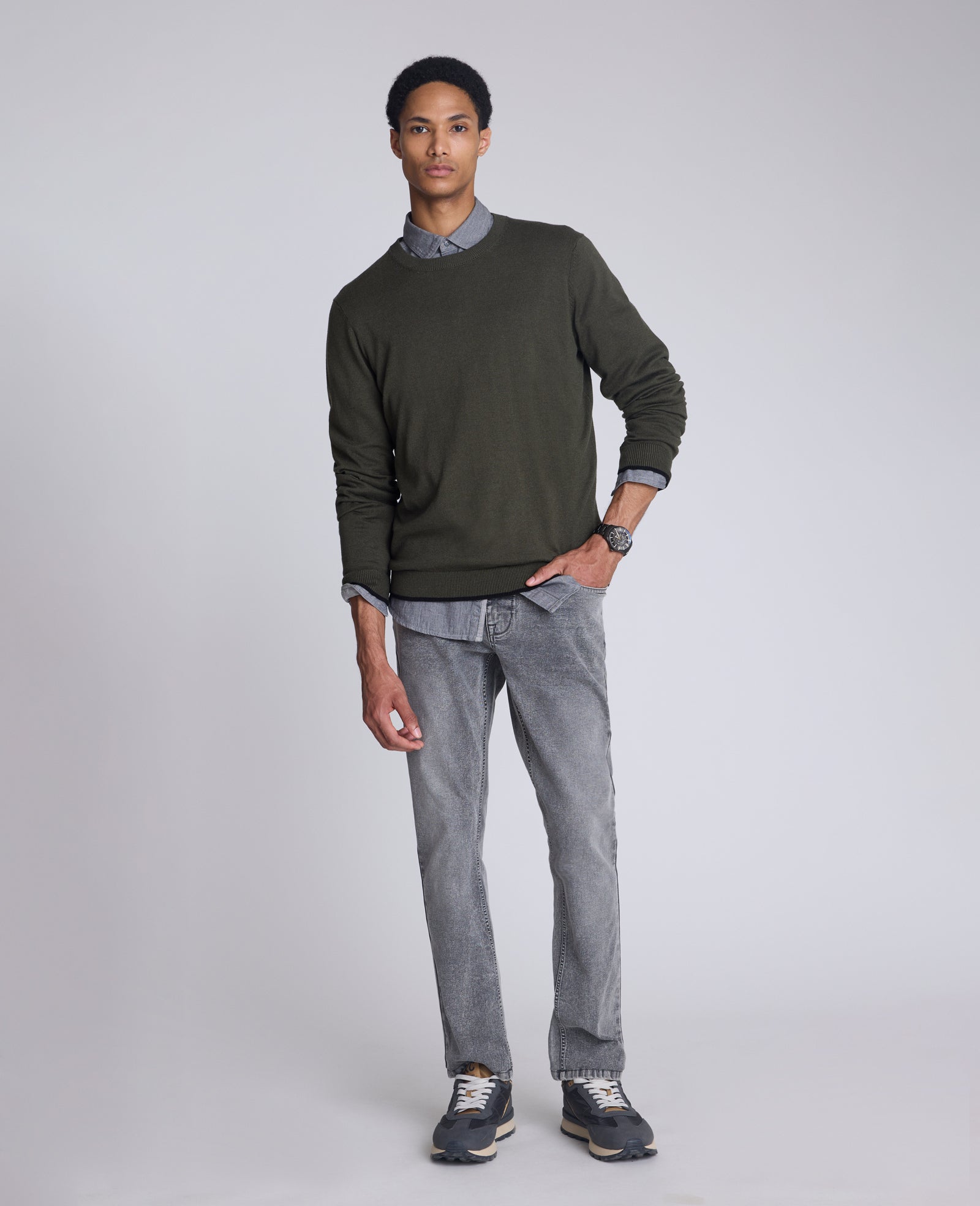 Kenneth Cole Reaction Clothing Crewneck Sweater with Tipping Details maglione verde slim fit