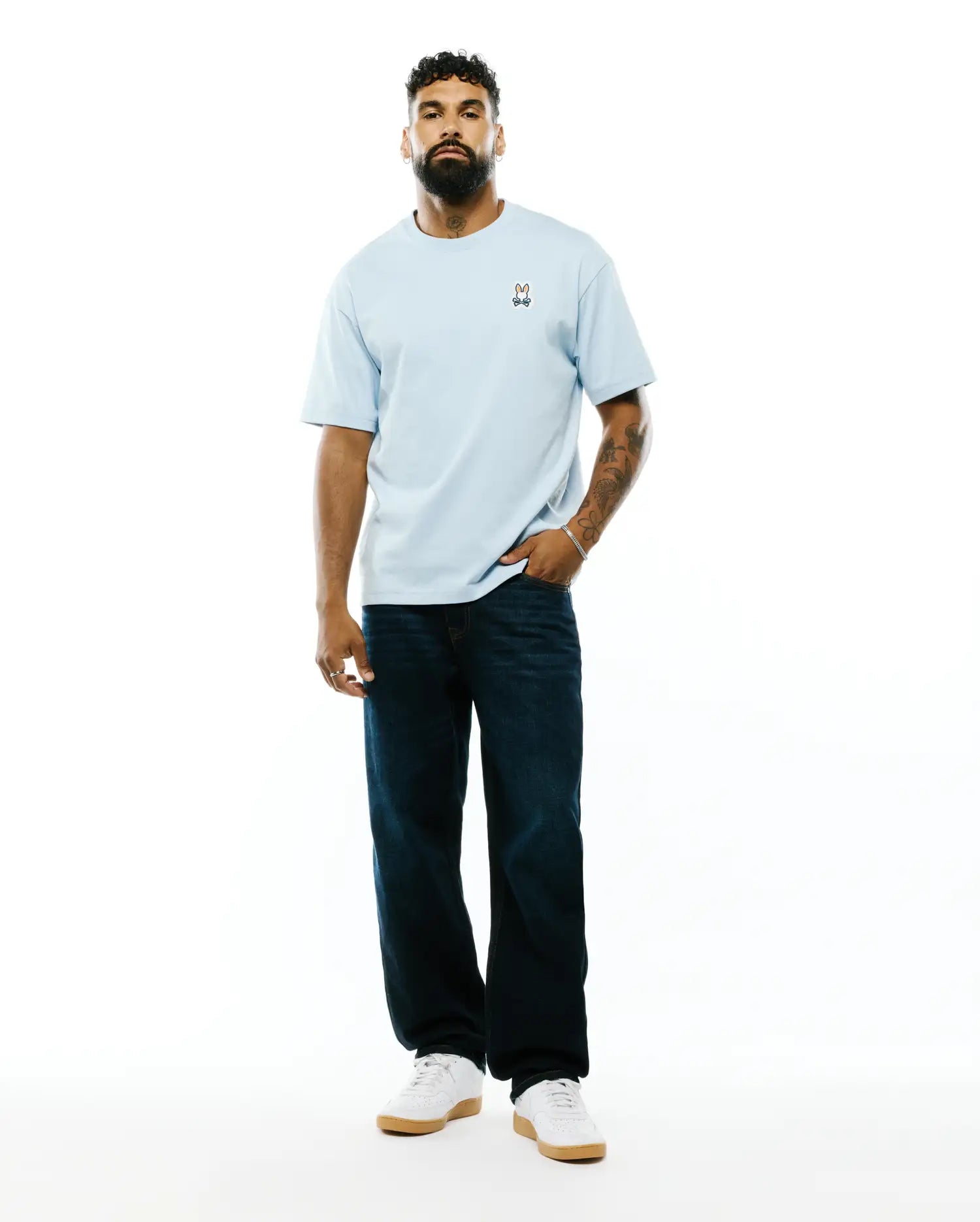Psycho Bunny Men's Tees Jaydon Pima Cotton Oversized-Fit Tee azzurra oversize