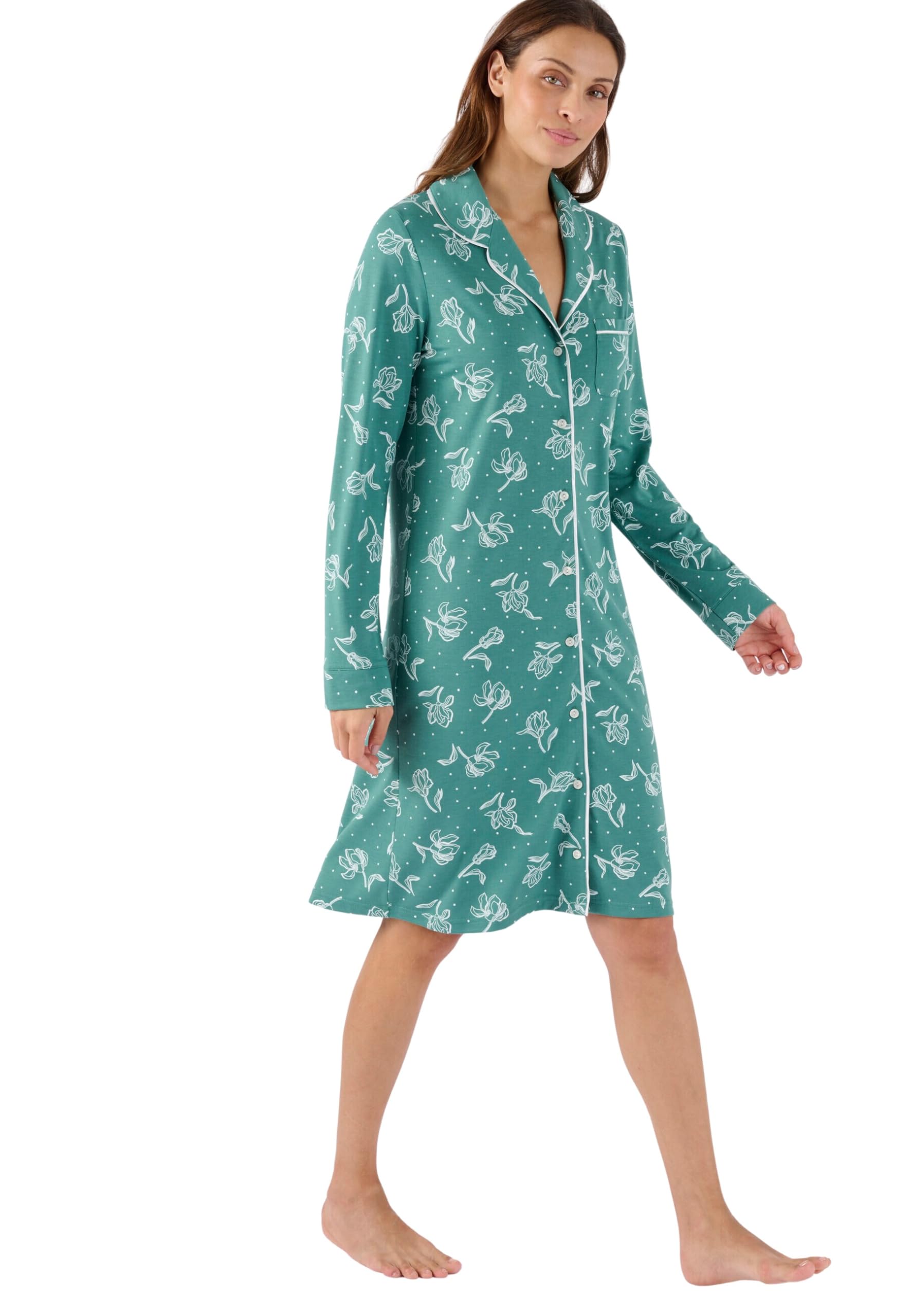 Damart Homewear Camicia da notte termica blu navy fiorita XS
