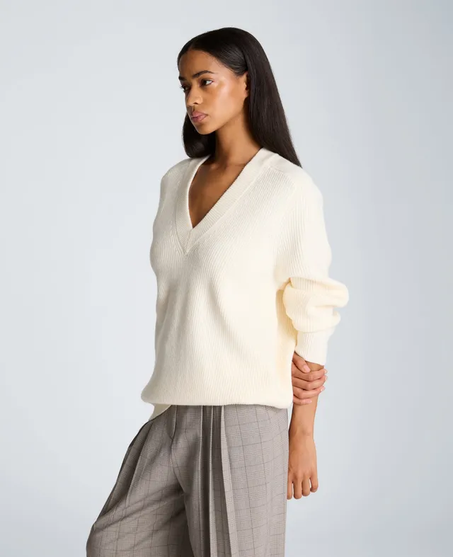 Kenneth Cole Reaction Clothing Oversized V-Neck Raglan Sweater maglione Oyster