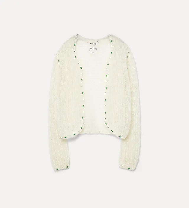 Forte cardigan in misto mohair fatto a mano avorio