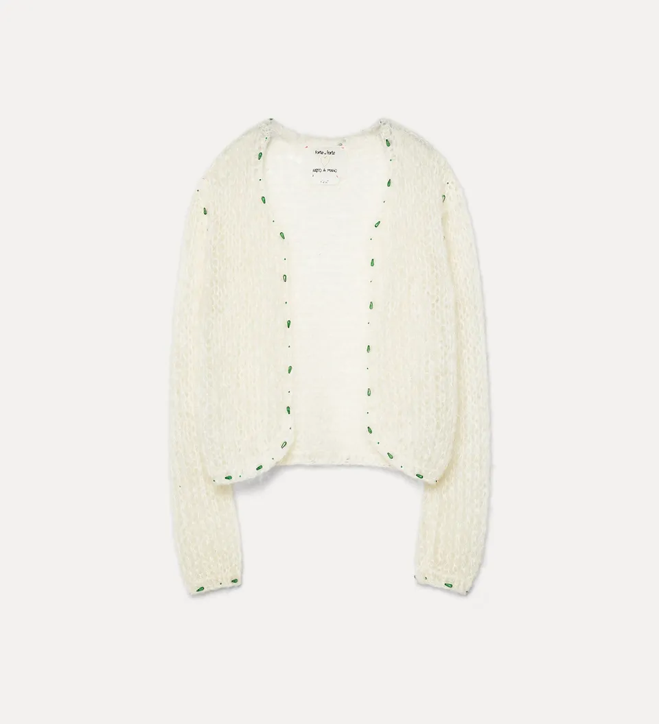 Forte cardigan in misto mohair fatto a mano avorio