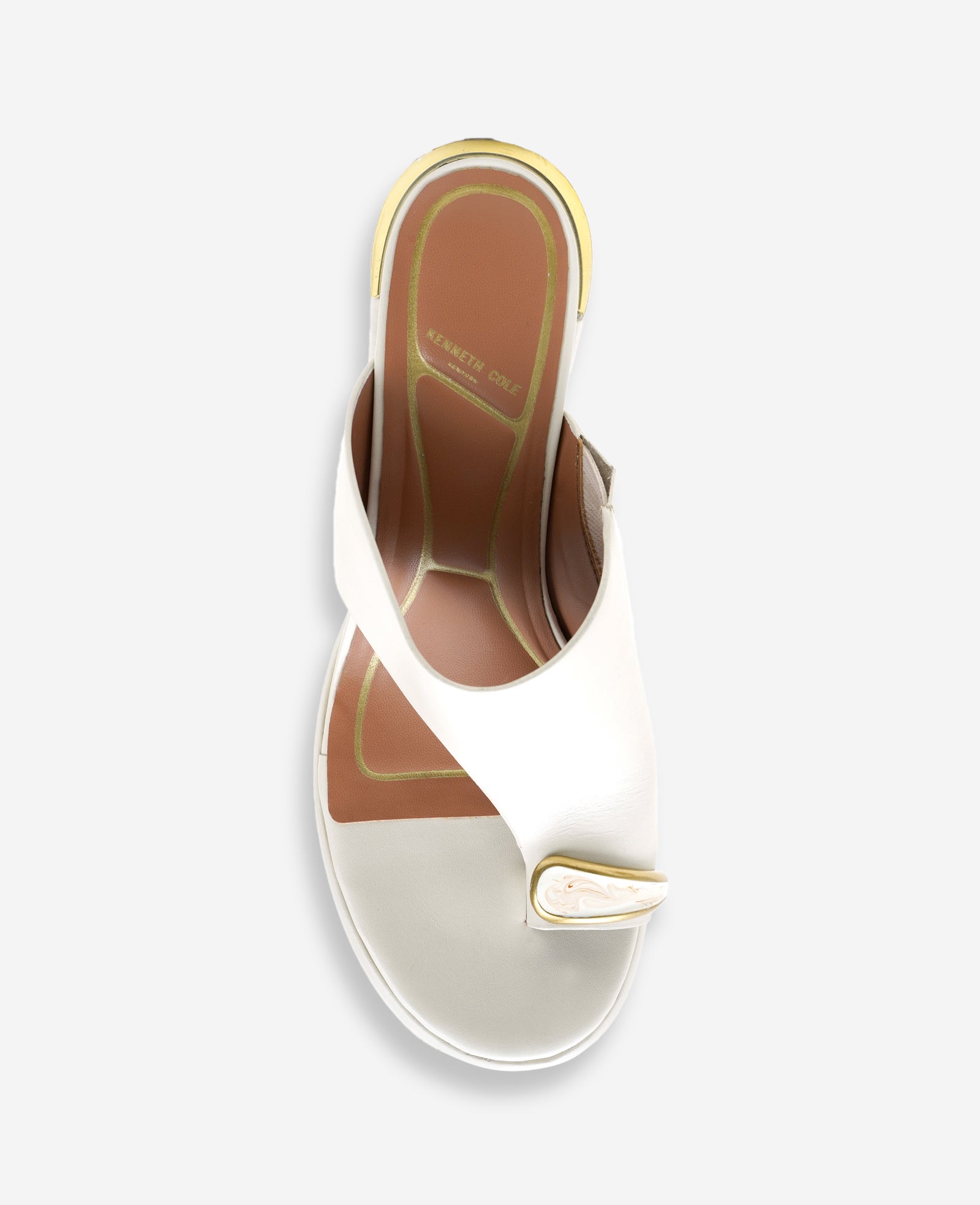 Kenneth Cole Reaction Shoes Syndika Leather Stone Toe Ring Heeled Sandal sandali ecru in pelle