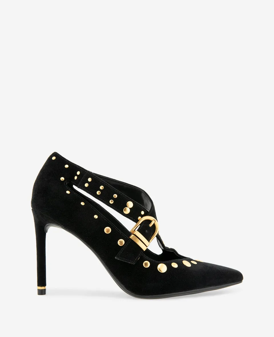 Kenneth Cole Reaction Shoes Qupid Suede X Band Studded Pump décolleté nero scamosciato