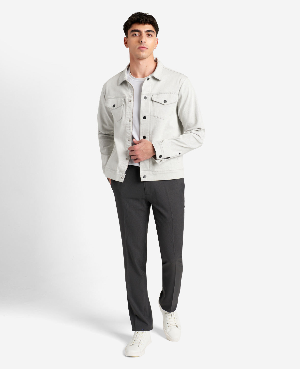 Kenneth Cole Reaction Clothing Modern-Fit Micro Check Stretch Trouser pantaloni antracite stretch