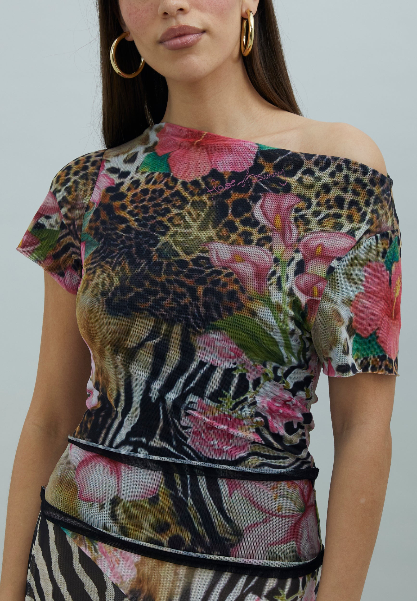 House Of Sunny Womens Tops Tropical Mesh Top top in mesh animalier
