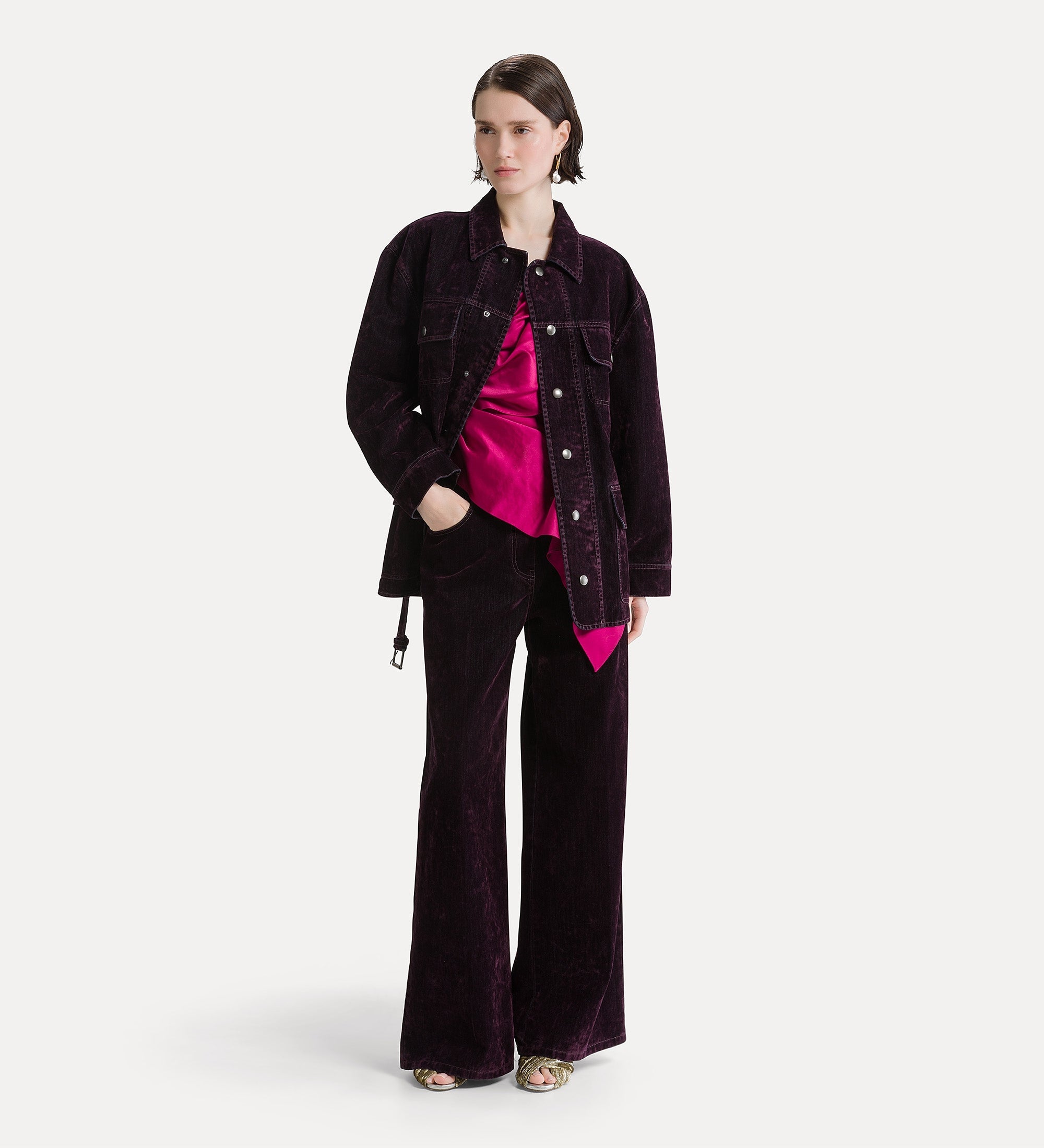Forte giacche flocked denim field jacket giacca bordeaux in denim