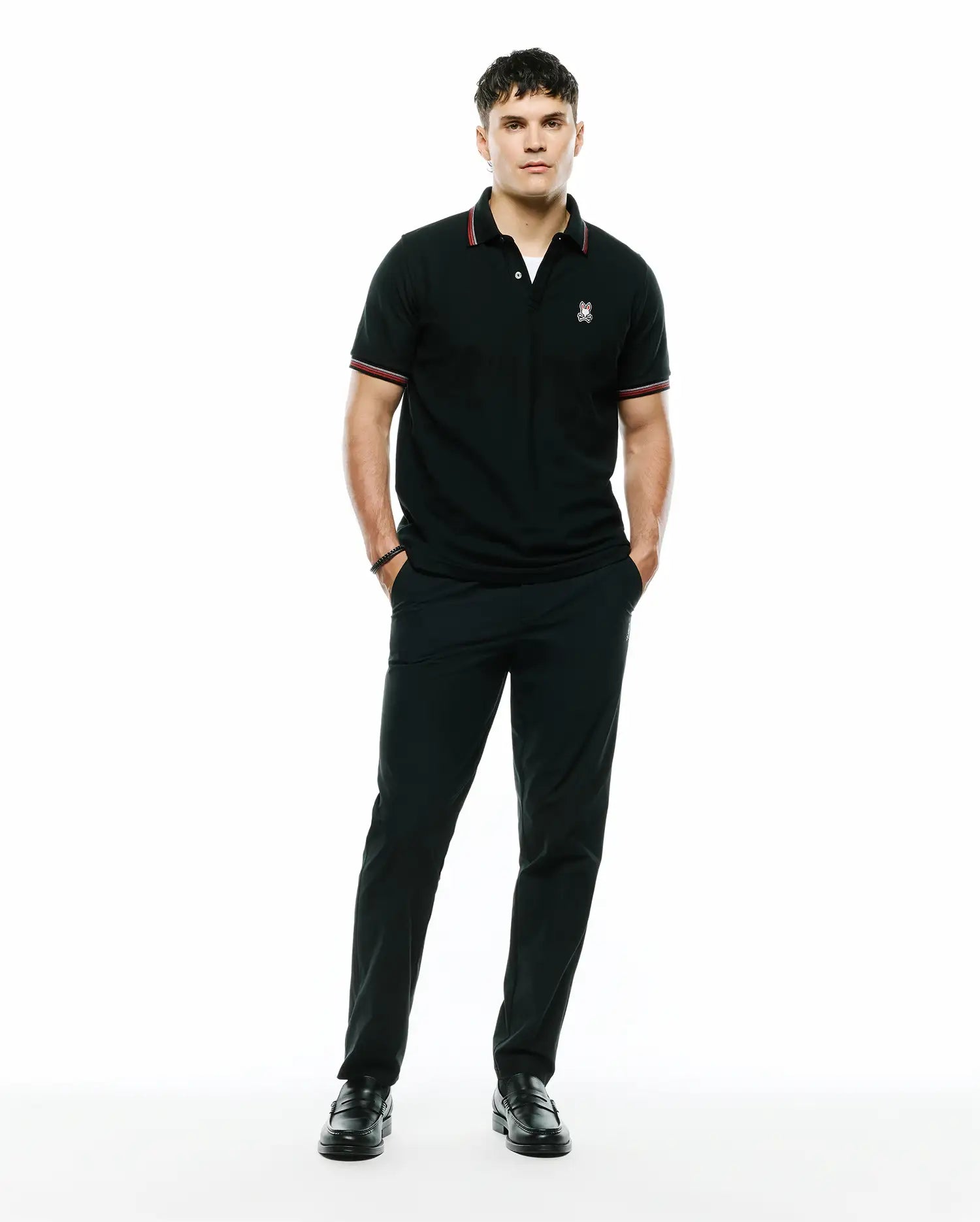 Psycho Bunny Men's Pants Edward 10K pantaloni neri 29-40 elasticizzati