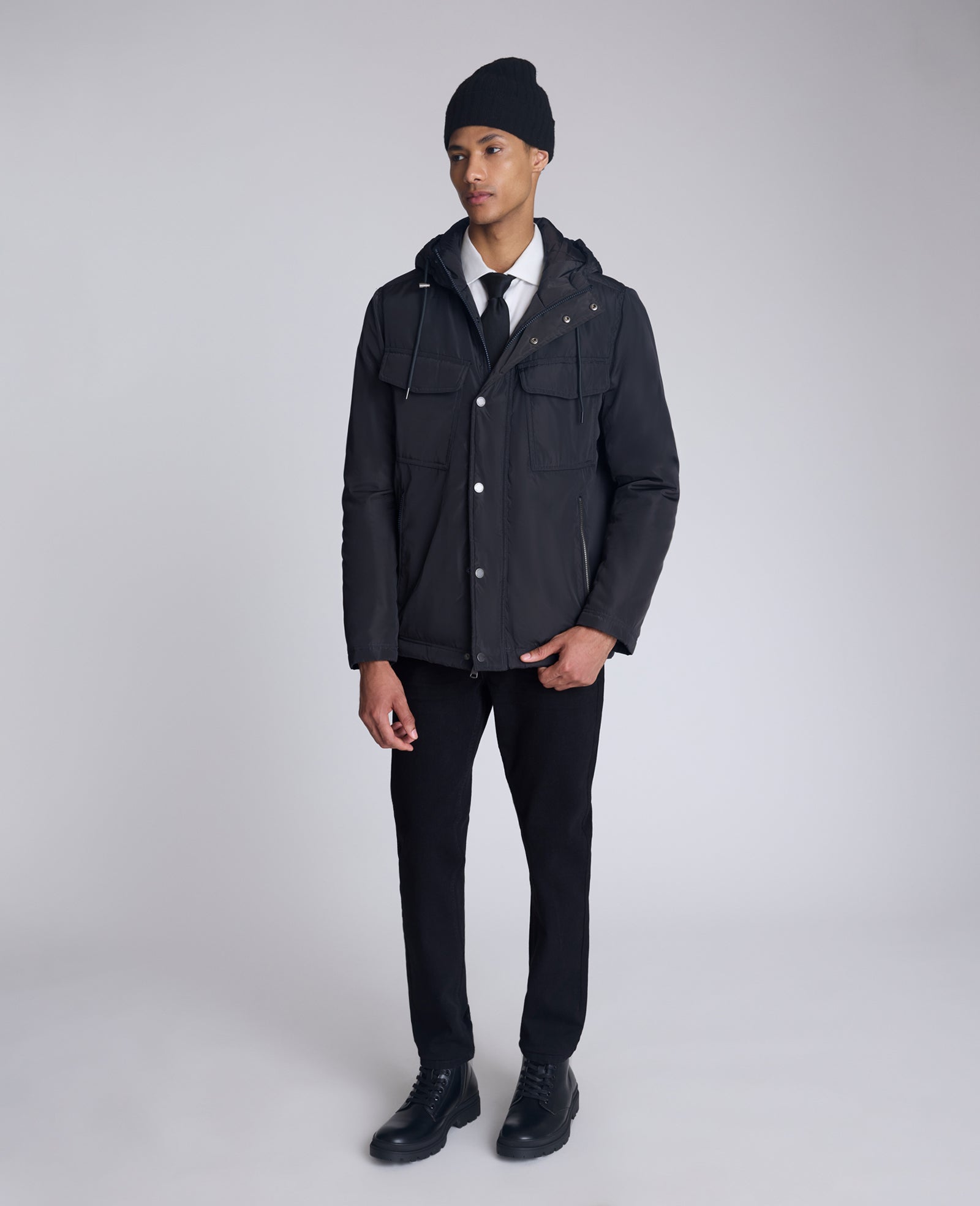 Kenneth Cole Reaction Clothing Utlilty Rain Hooded Jacket giacca nera S impermeabile