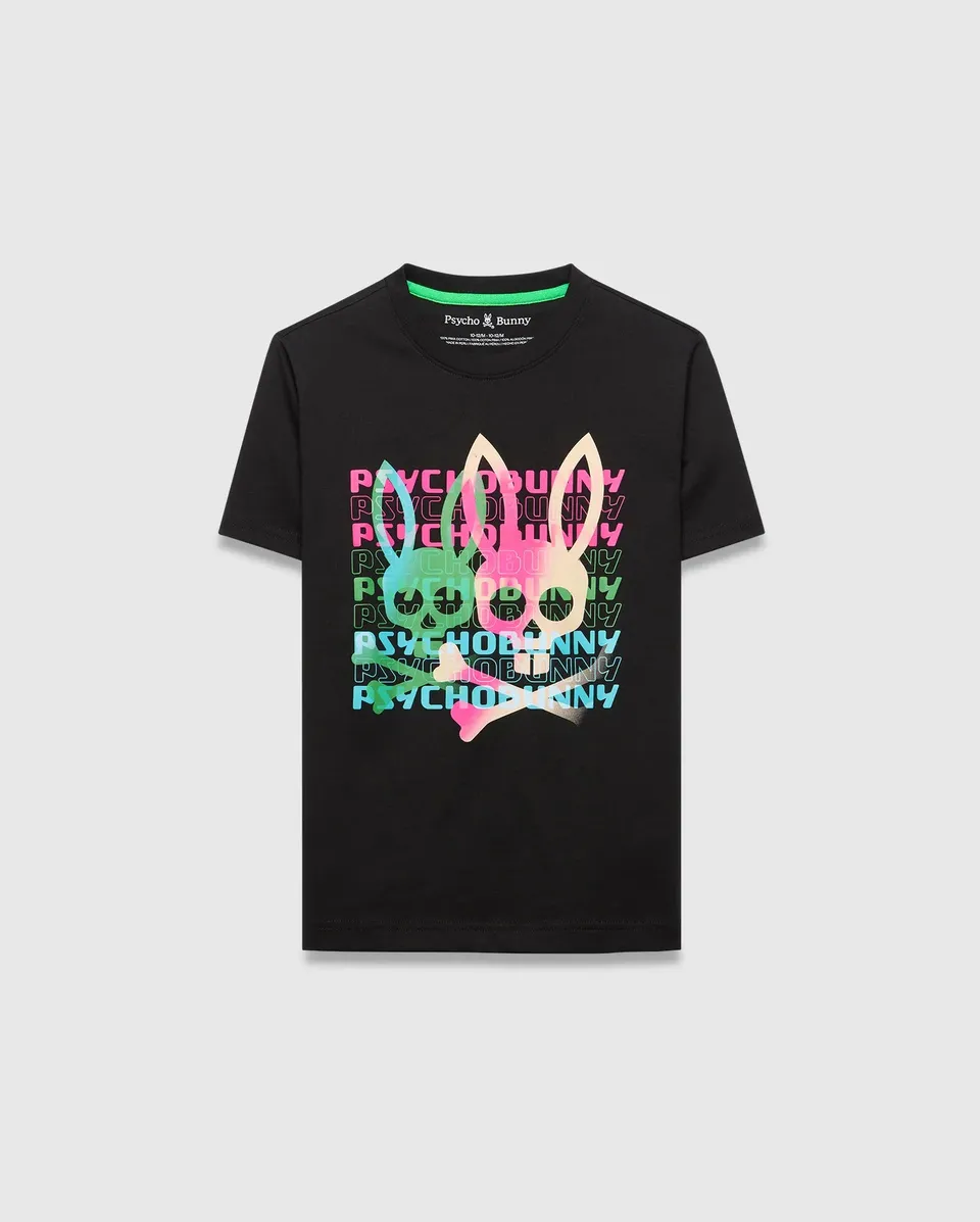 Psycho Bunny Kids Tees KIDS LANDON WORDMARK TEE t-shirt nera 001 cotone Pima