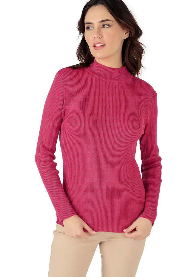 Damart Prêt-à-porter Maglione collo alto rosa lampone/grigio 44 in lana merino
