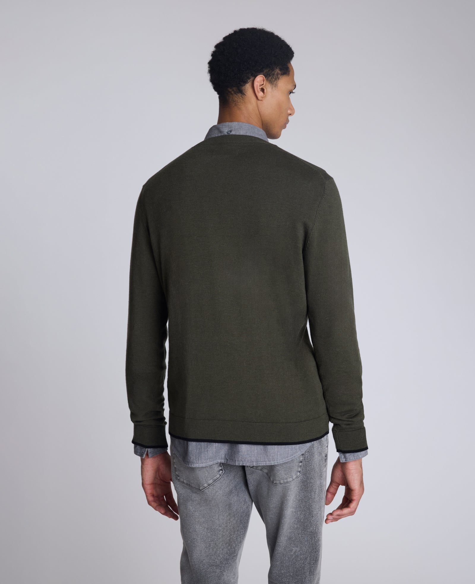 Kenneth Cole Reaction Clothing Crewneck Sweater with Tipping Details maglione verde slim fit