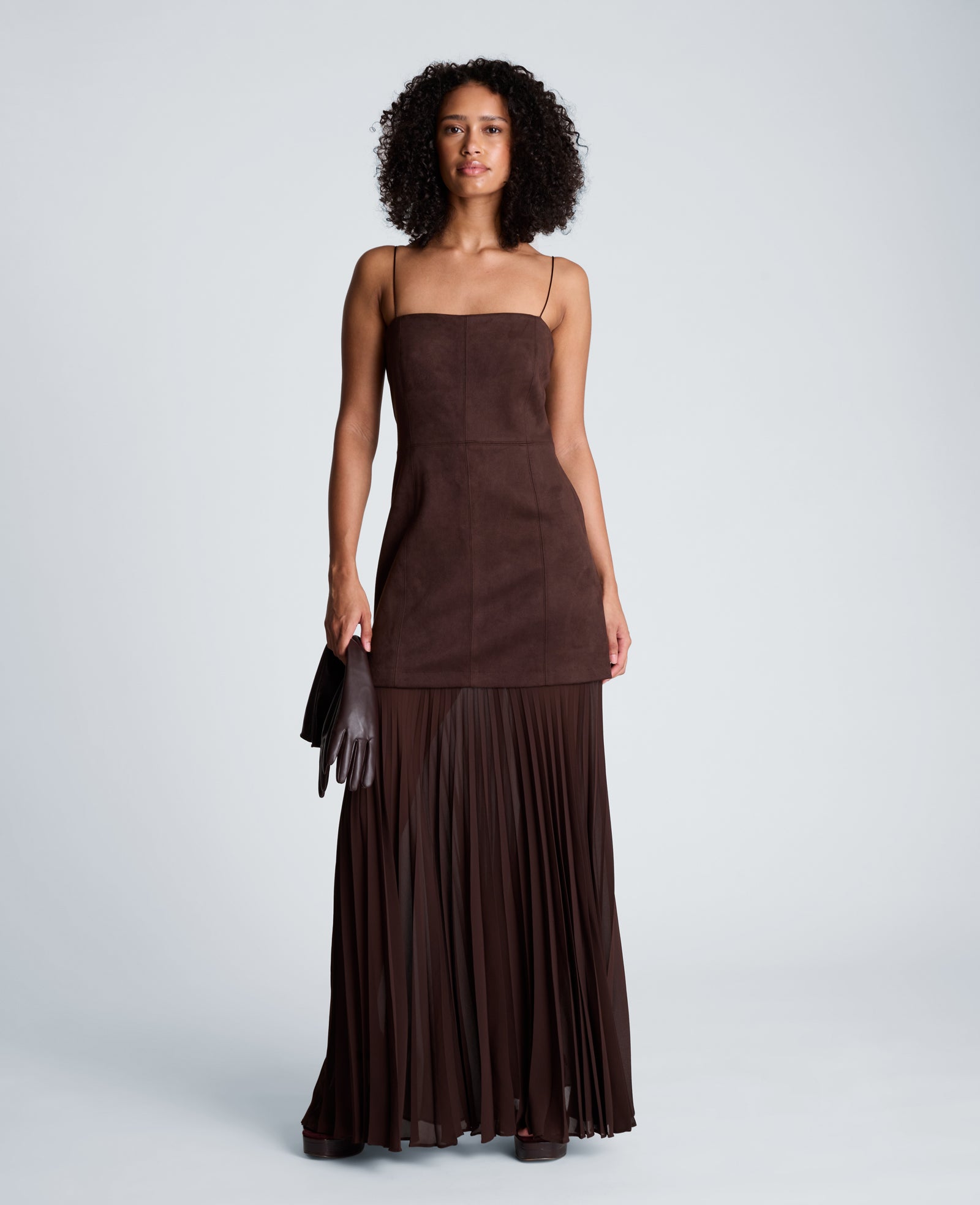 Kenneth Cole Reaction Clothing Combo Pleated Midi Dress abito midi marrone medio plissé