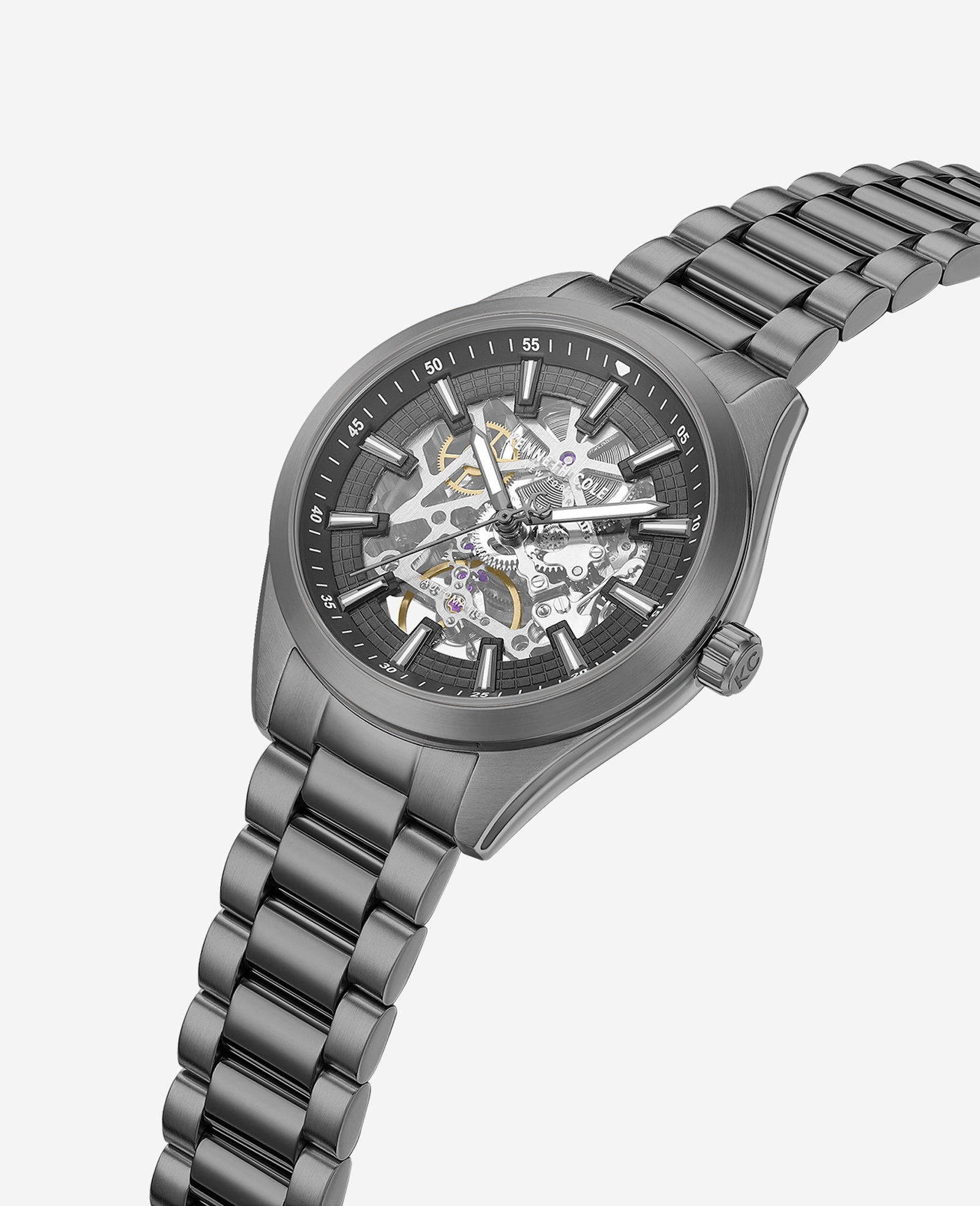 Kenneth Cole Reaction Watches Skeleton Automatic Bracelet Watch Orologio Uomo Grigio 5 ATM
