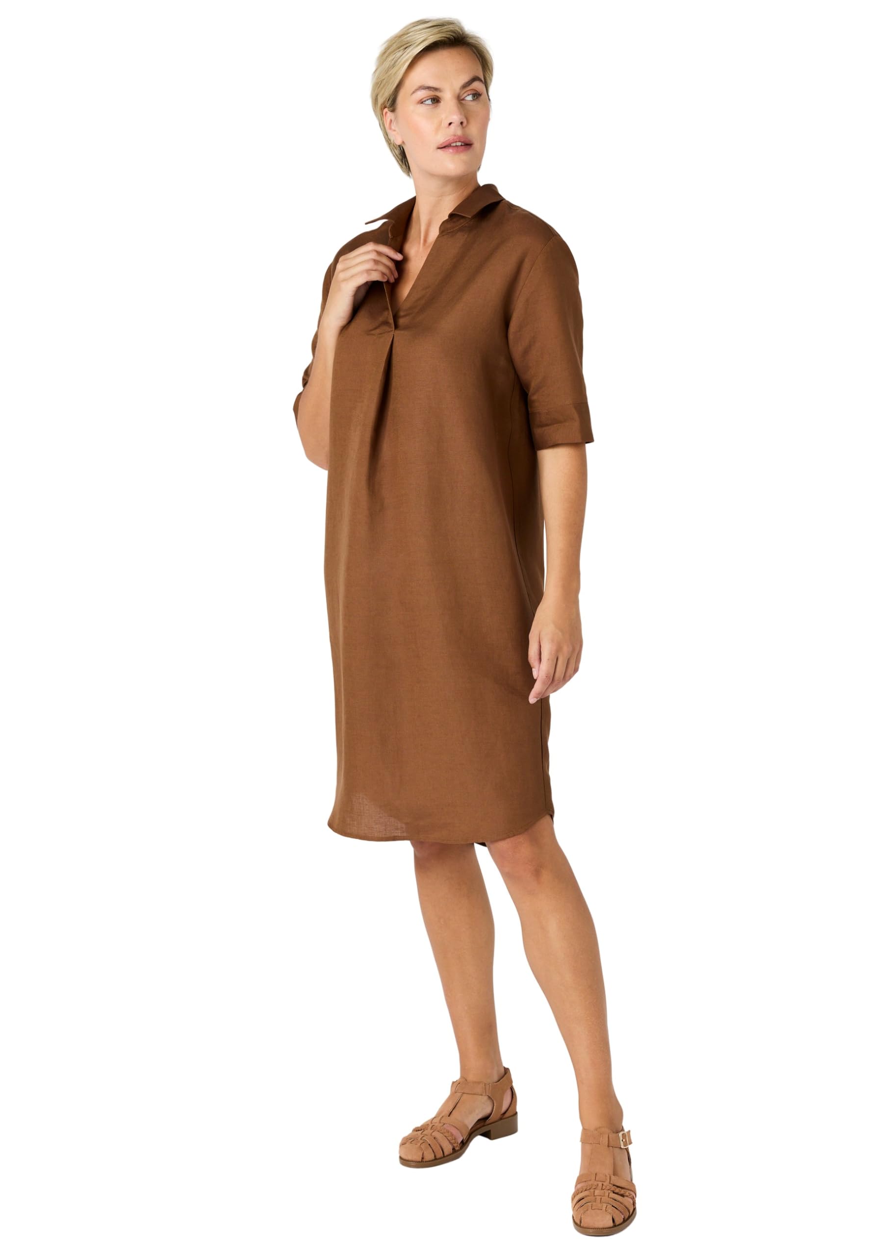 Damart Prêt-à-porter Abito Caftano Misto Lino Donna marrone scuro 44