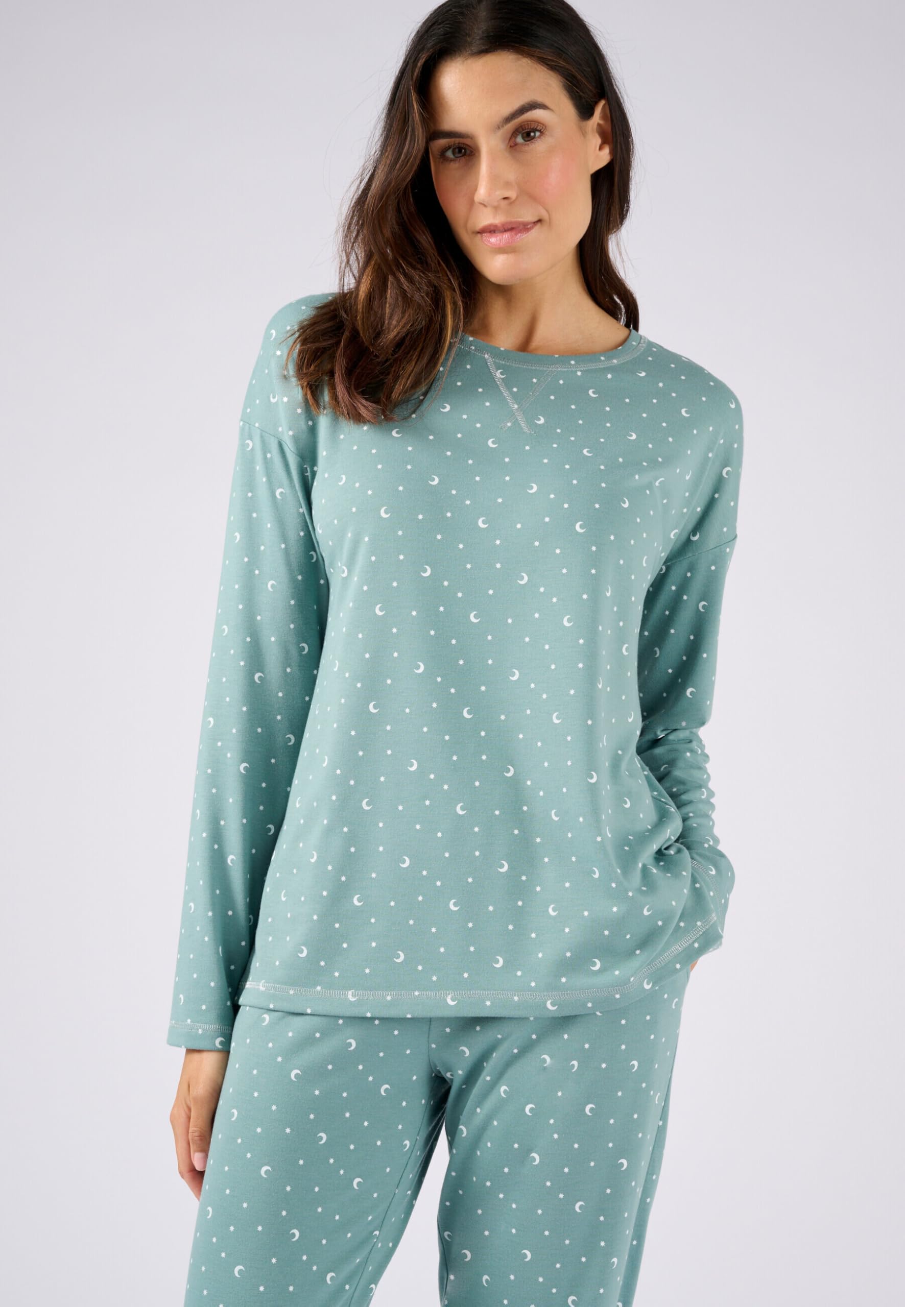 Damart Homewear pigiama Thermolactyl in maglia jersey donna verde stampato XS