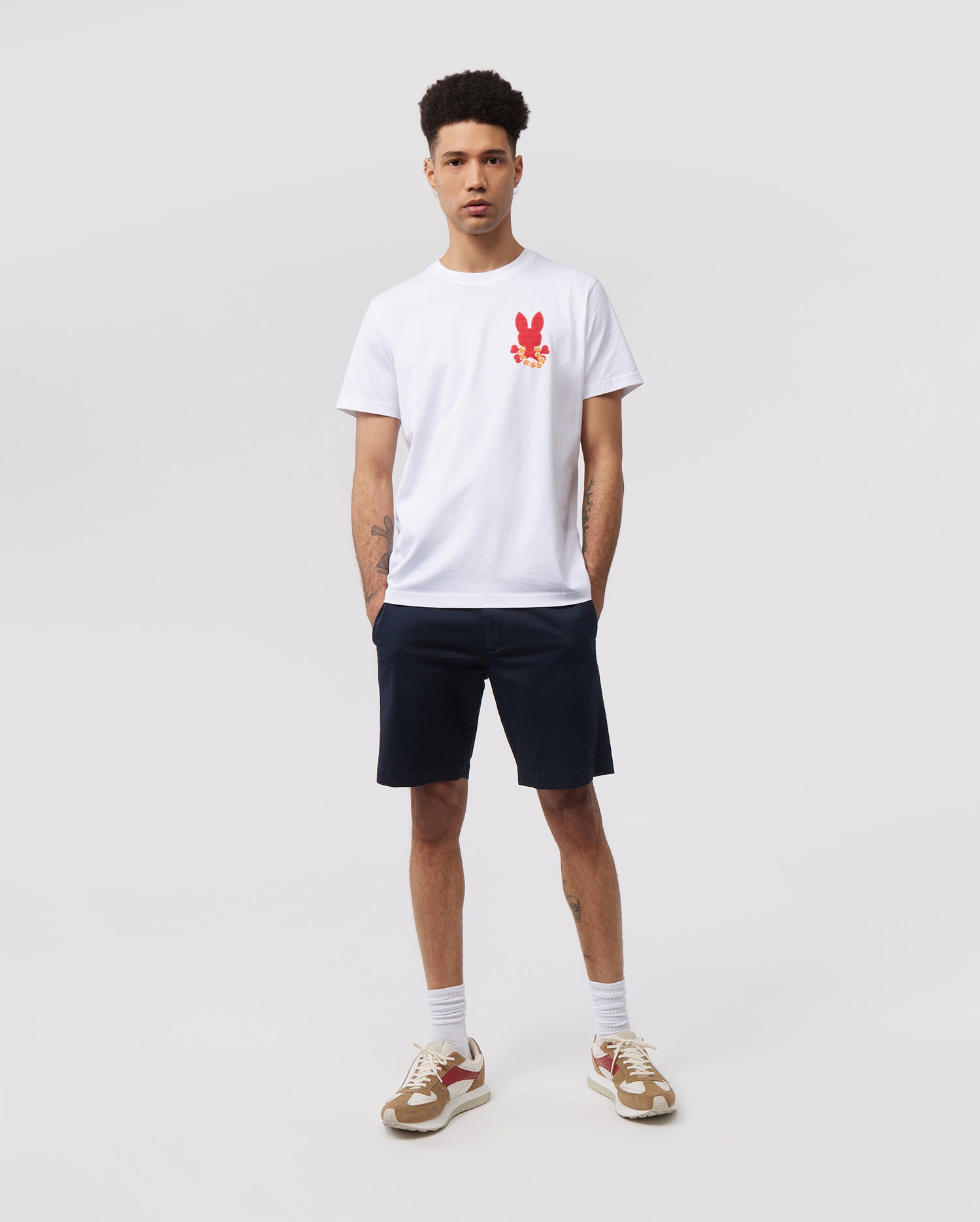 Psycho Bunny Men's Tees Hawaii City Tee B6U169Y1PC t-shirt bianca in cotone Pima