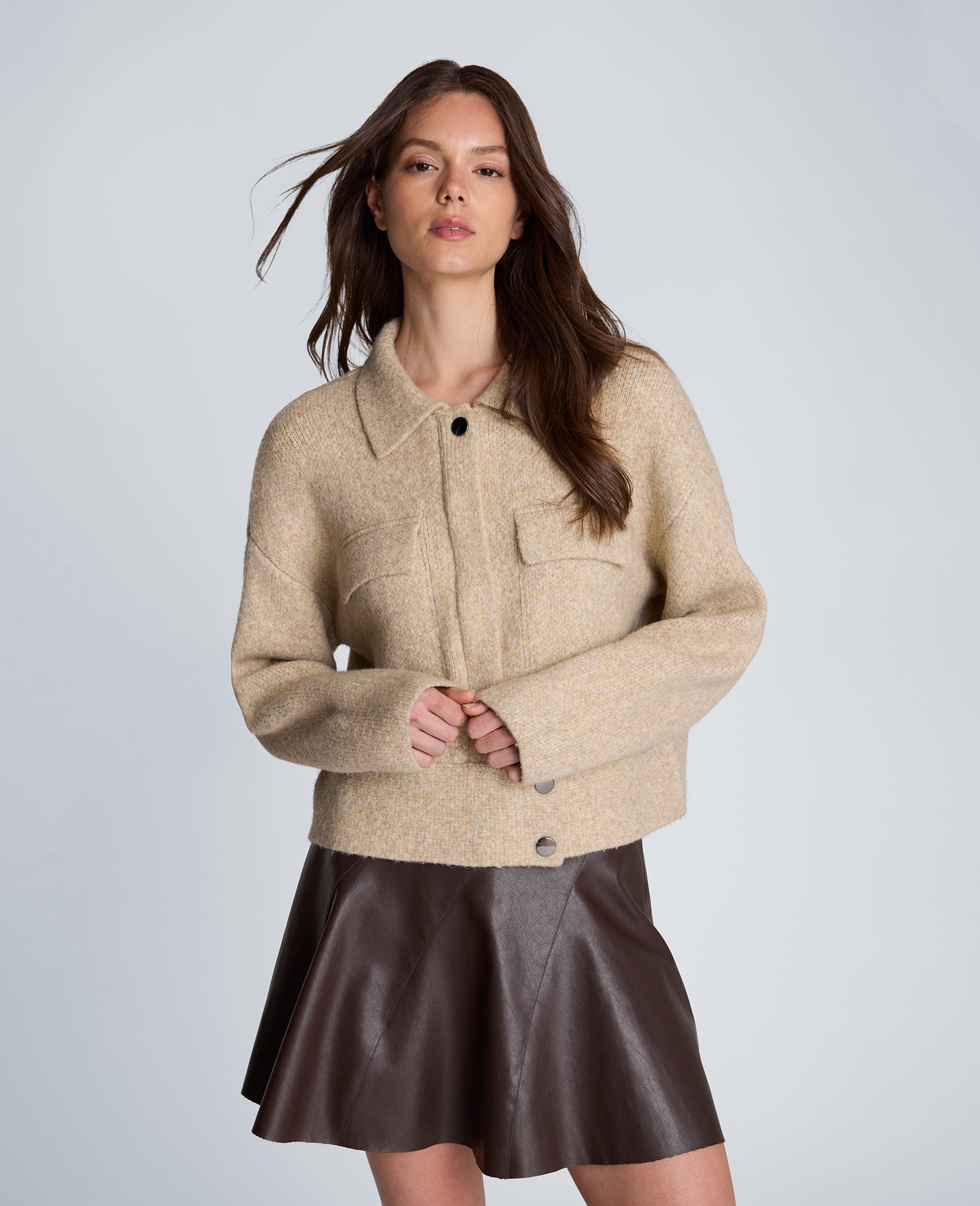 Kenneth Cole Reaction Clothing Long Sleeve Utility Collar Jacket giacca donna Driftwood Heather XS