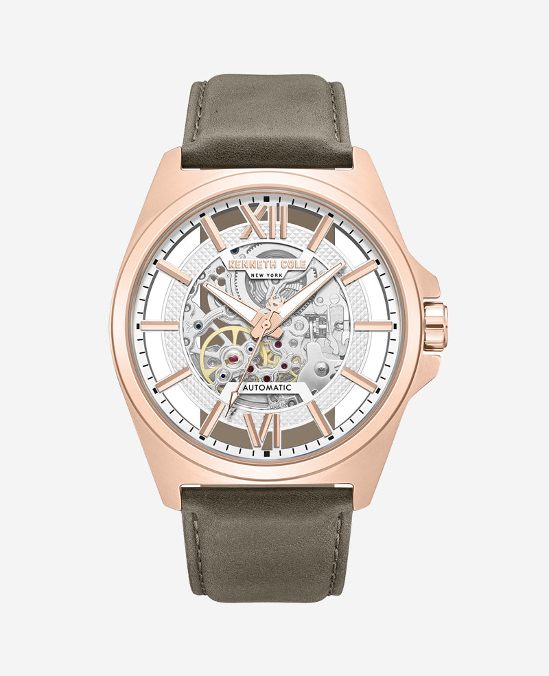 Kenneth Cole Reaction Watches Skeleton Automatic Strap Watch orologio automatico kaki