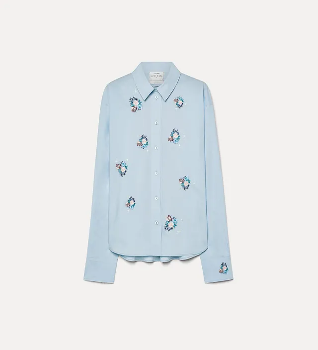 Forte camicie poplin boxy shirt with “bouquet” embroidery camicia azzurra