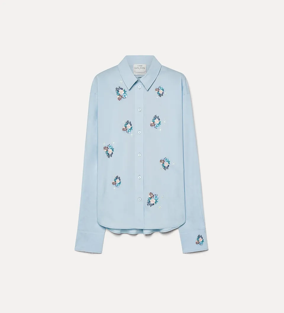 Forte camicie poplin boxy shirt with “bouquet” embroidery camicia azzurra
