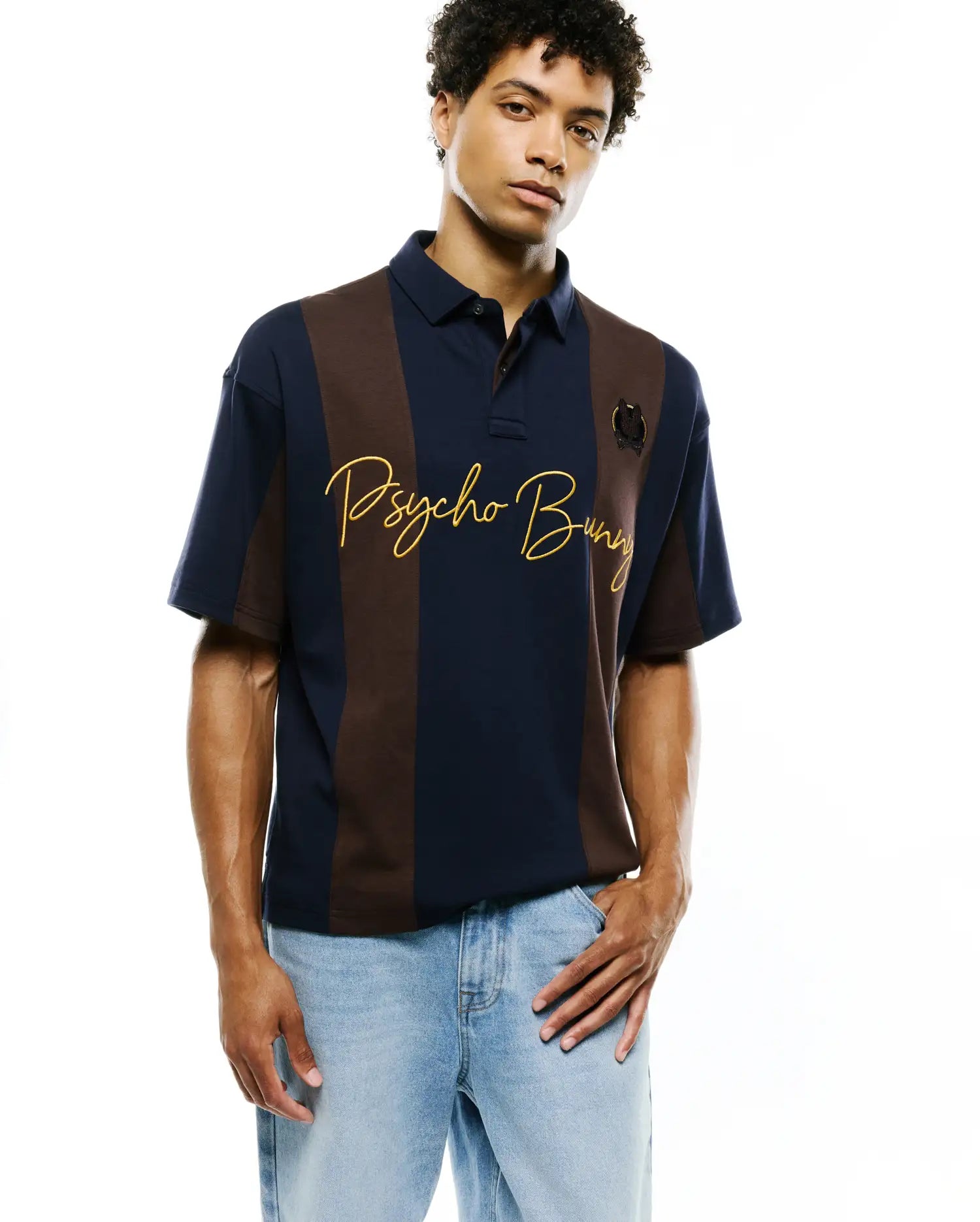 Psycho Bunny Men's Polos Men's Chad Oversized Striped Polo MT0100251 polo 423 Baritone Blue cotone Pima