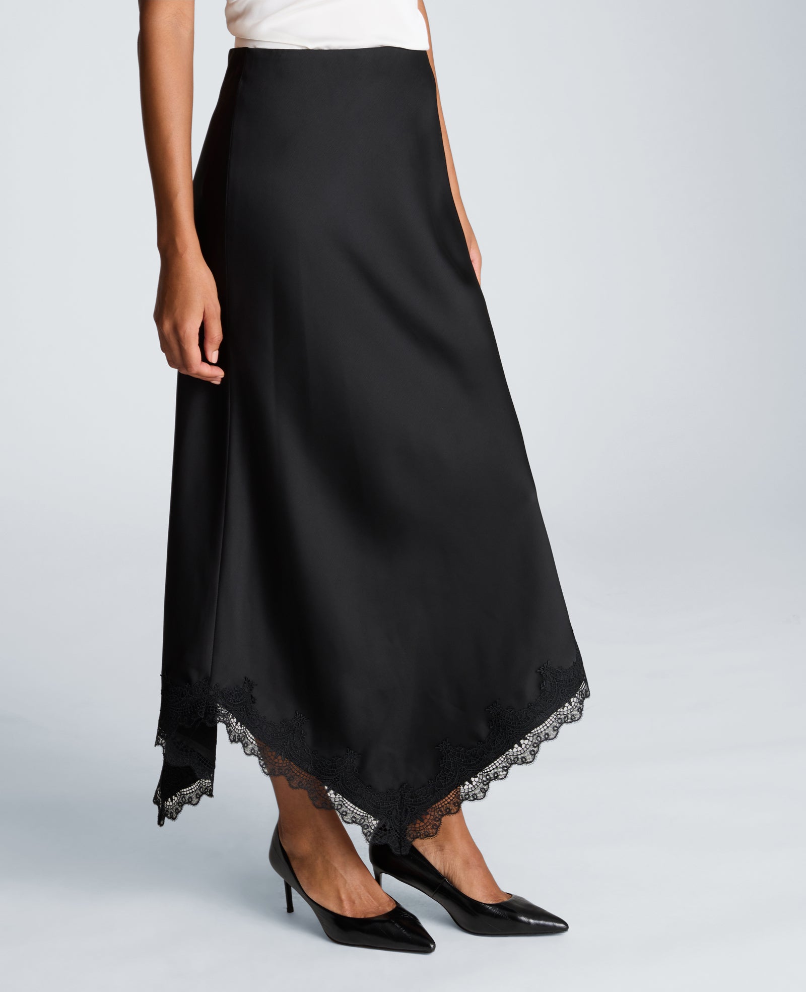 Kenneth Cole Reaction Clothing Pull On Asymmetrical Lace Hem Skirt gonna nera midi