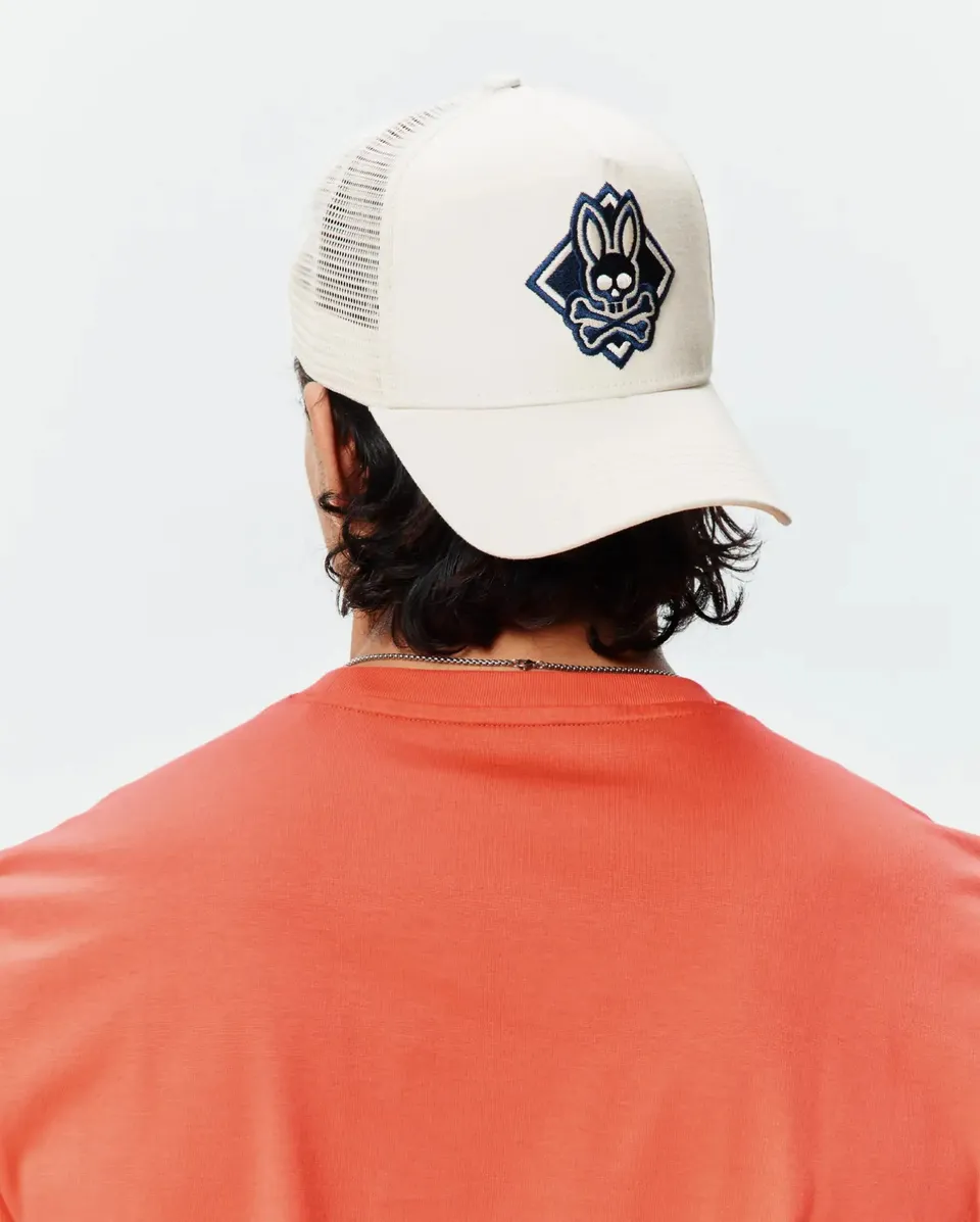 Psycho Bunny Accessories Tobias Trucker Cap cappellino bianco cotone