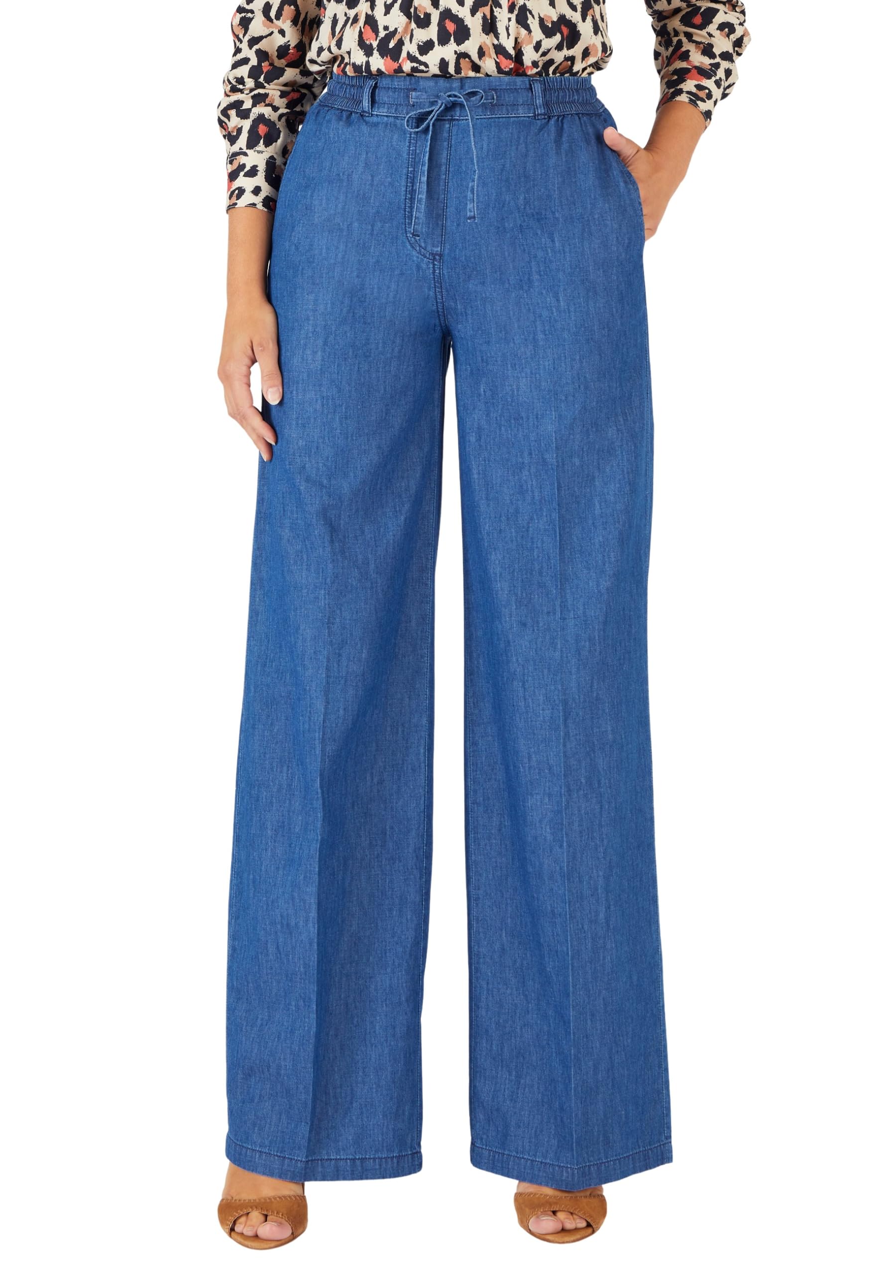 Damart Prêt-à-porter pantaloni larghi in chambray da donna blu denim medio