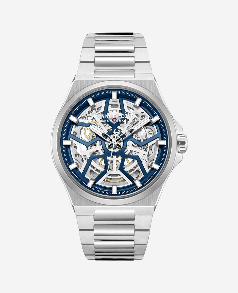Kenneth Cole Reaction Watches Skeleton Automatic Bracelet Watch orologio argento