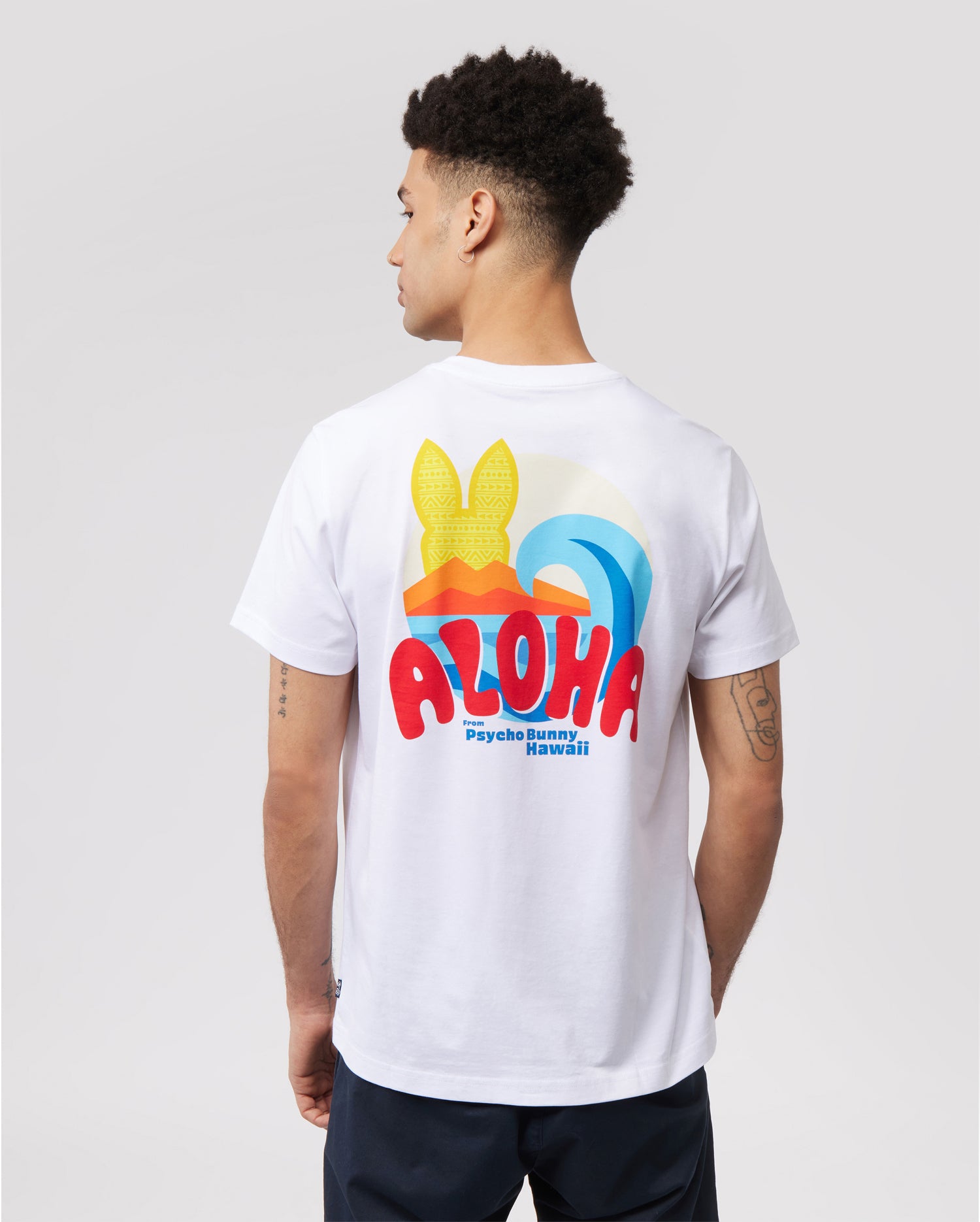 Psycho Bunny Men's Tees Hawaii City Tee B6U169Y1PC t-shirt bianca in cotone Pima