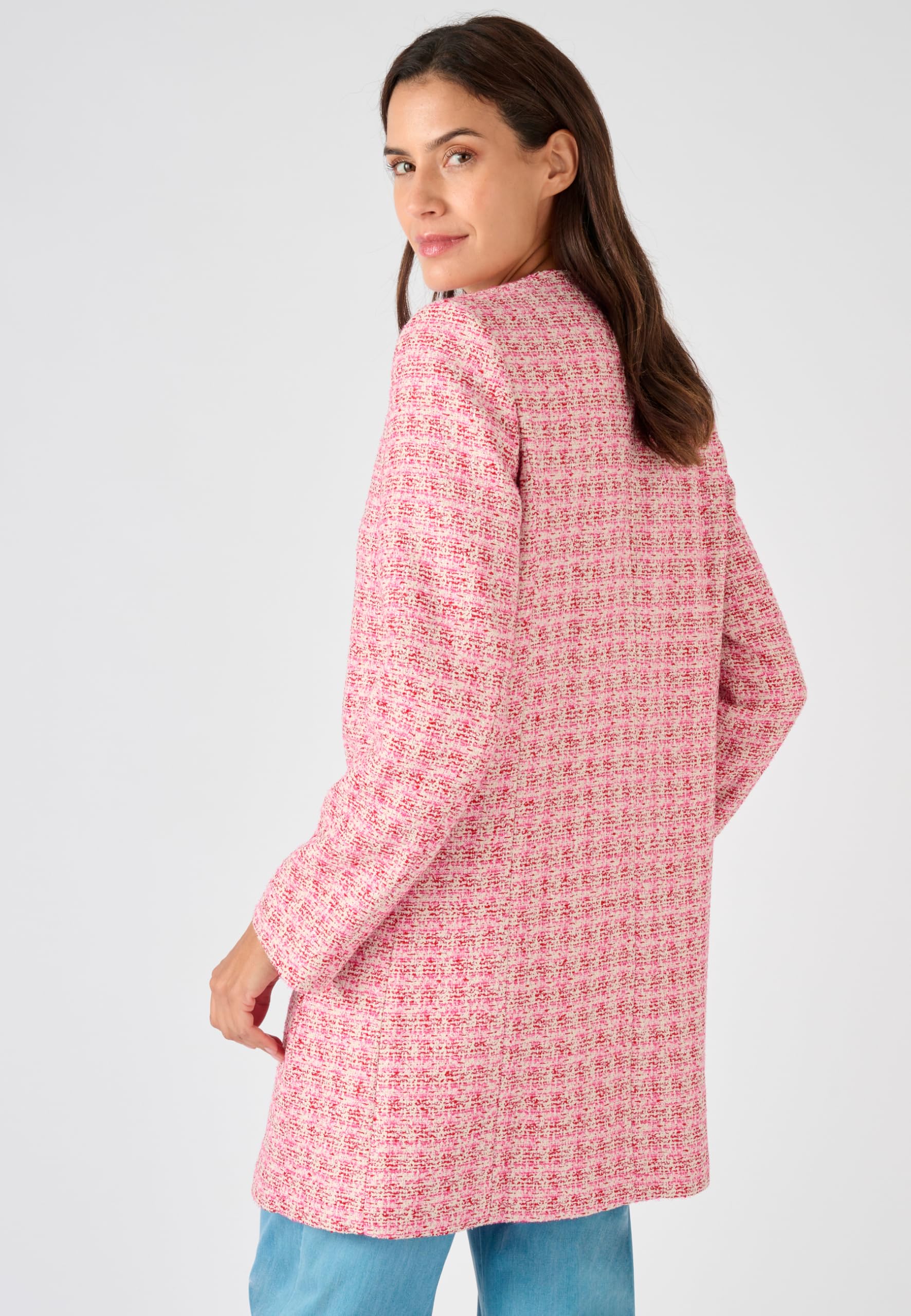 Damart Prêt-à-porter Giacca Lunga Effetto Tweed Fili Brillanti giacca rossa rosa