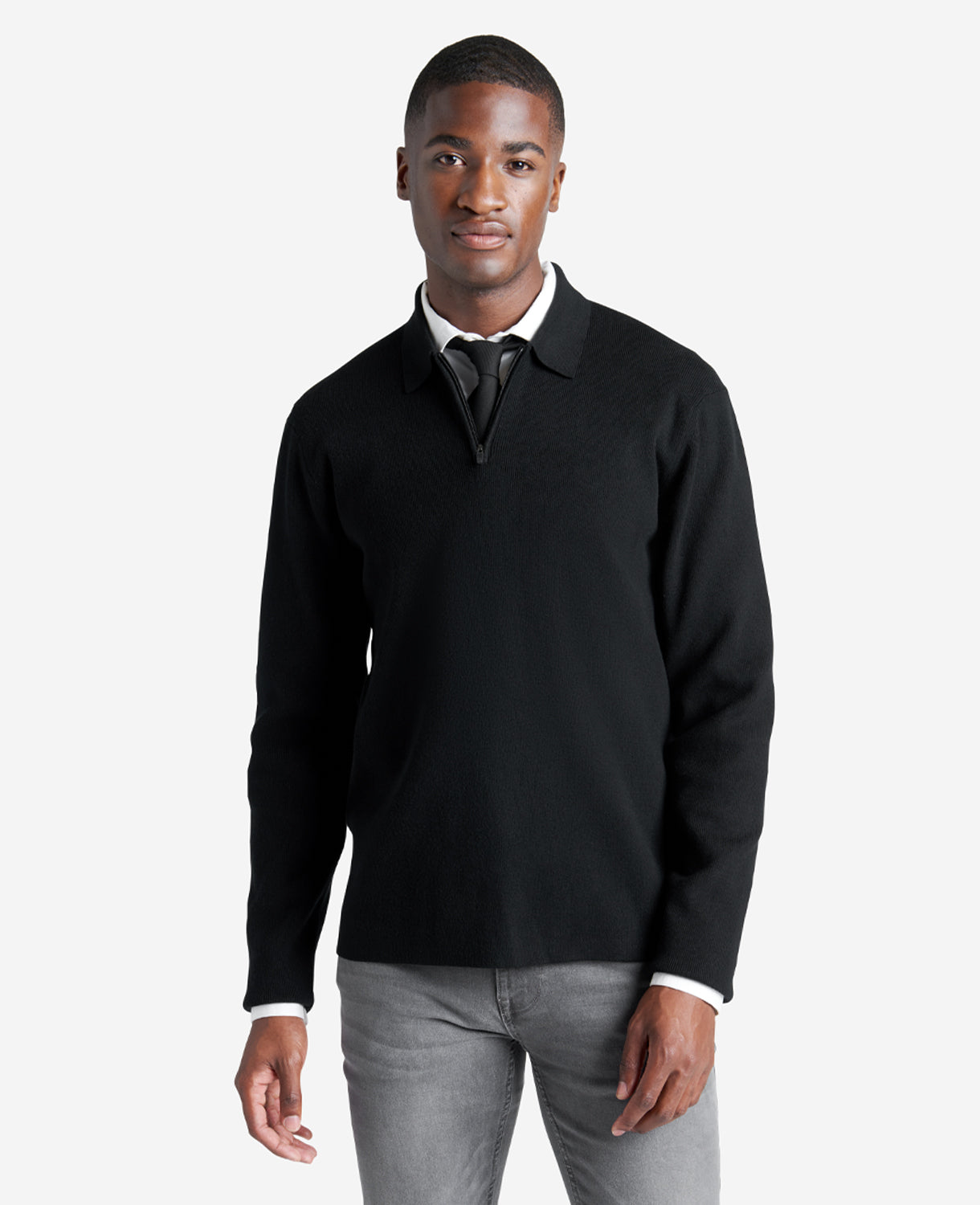 Kenneth Cole Reaction Clothing Long Sleeve Polo Sweater maglione polo nero