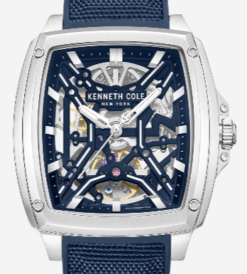 Kenneth Cole Reaction Watches Skeleton Automatic Silicone Strap Watch orologio blu automatico