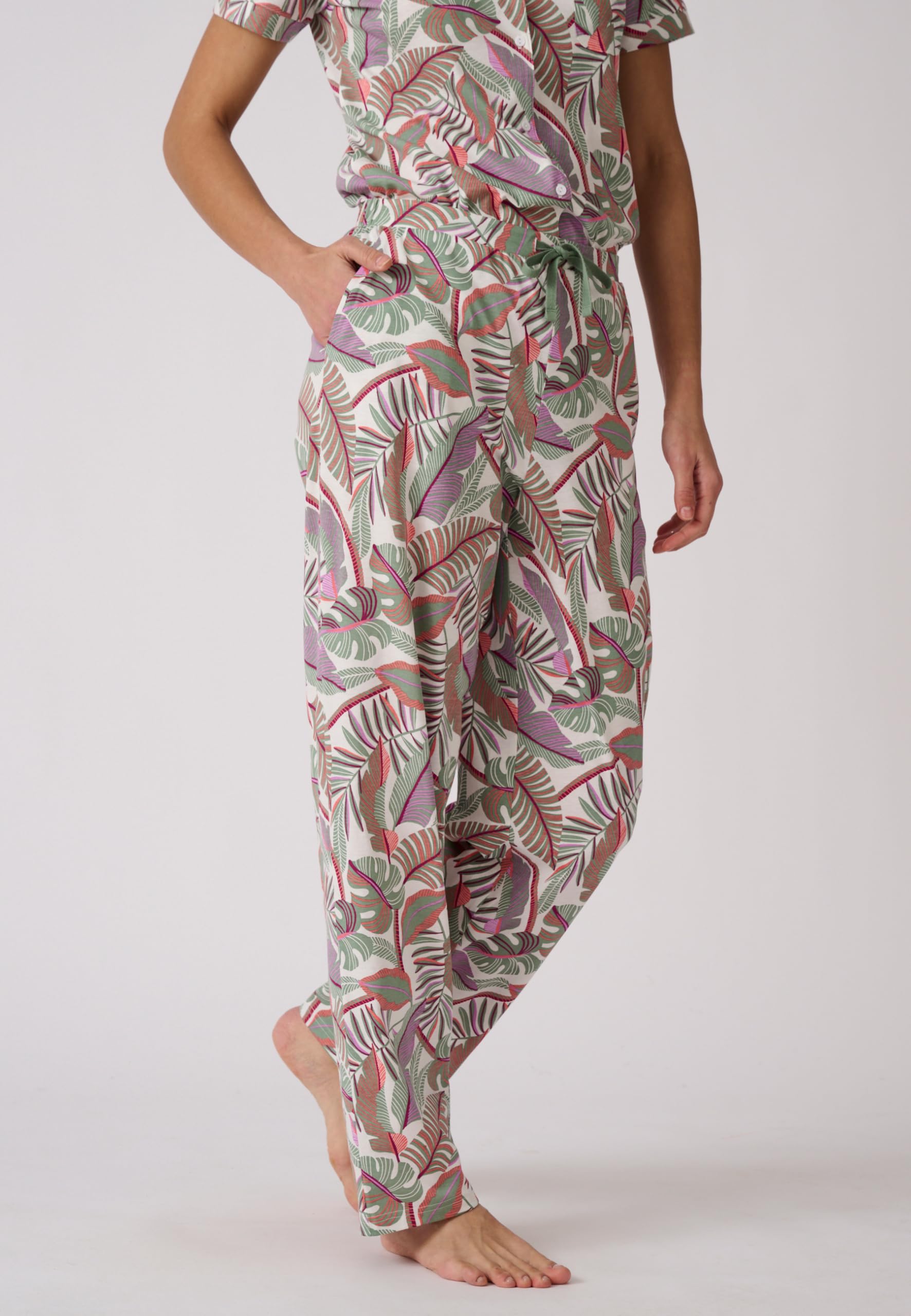 Damart Homewear Pantaloni pigiama donna M Marrone Ecru Tropicale in cotone
