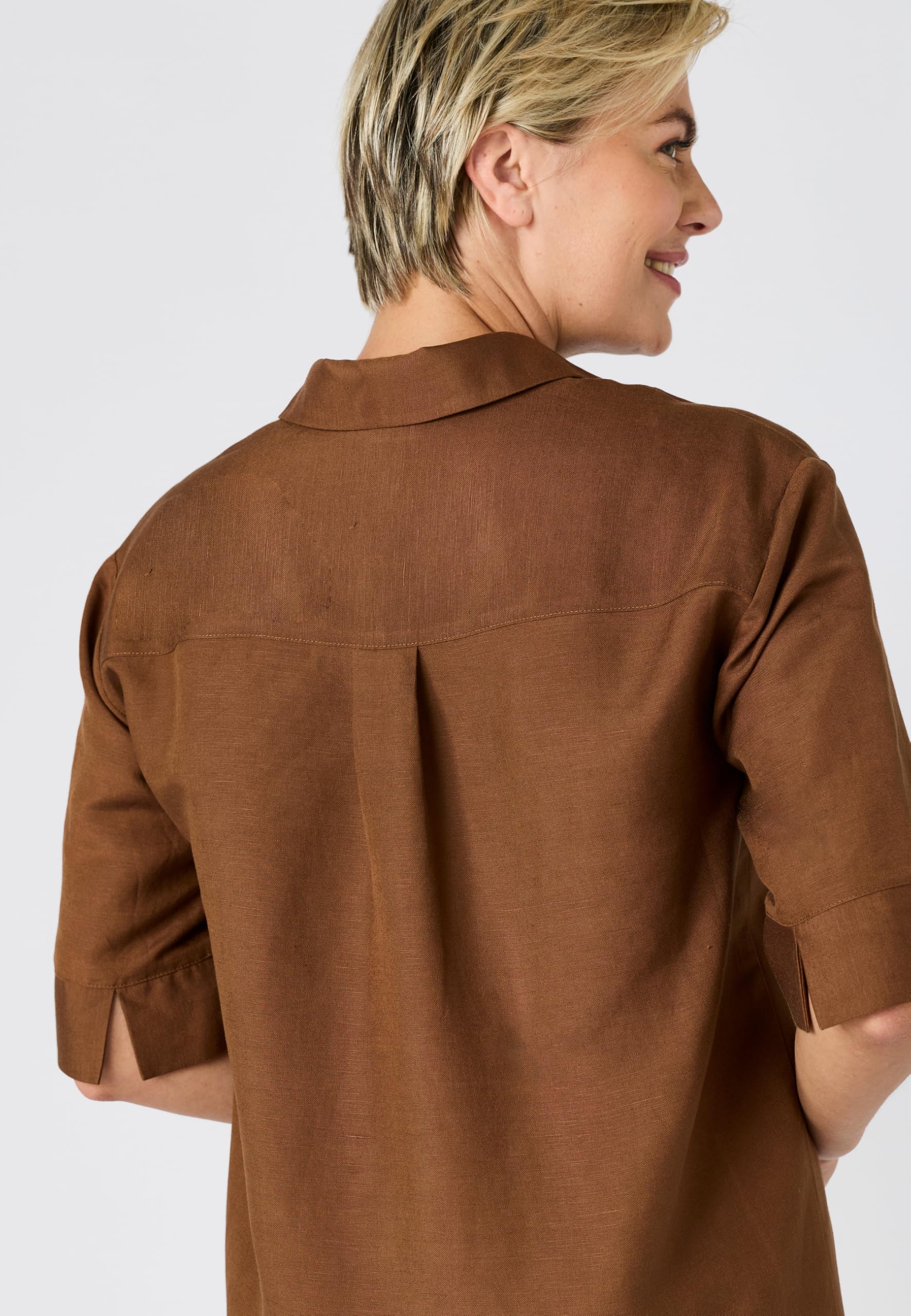 Damart Prêt-à-porter Abito Caftano Misto Lino Donna marrone scuro 44