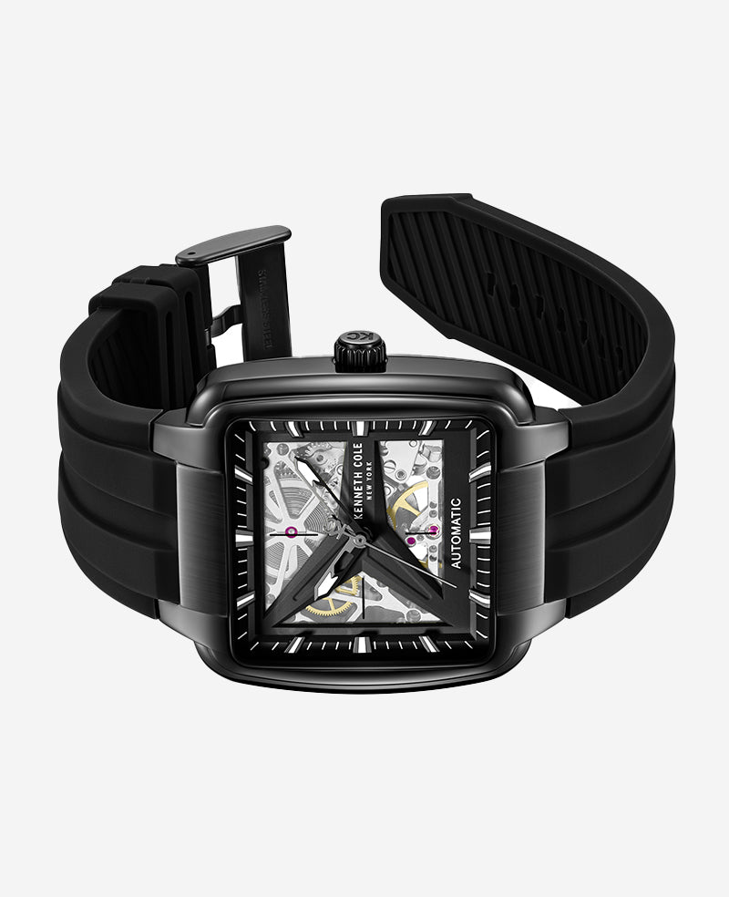 Kenneth Cole Reaction Watches Skeleton Automatic orologio nero con cinturino in silicone