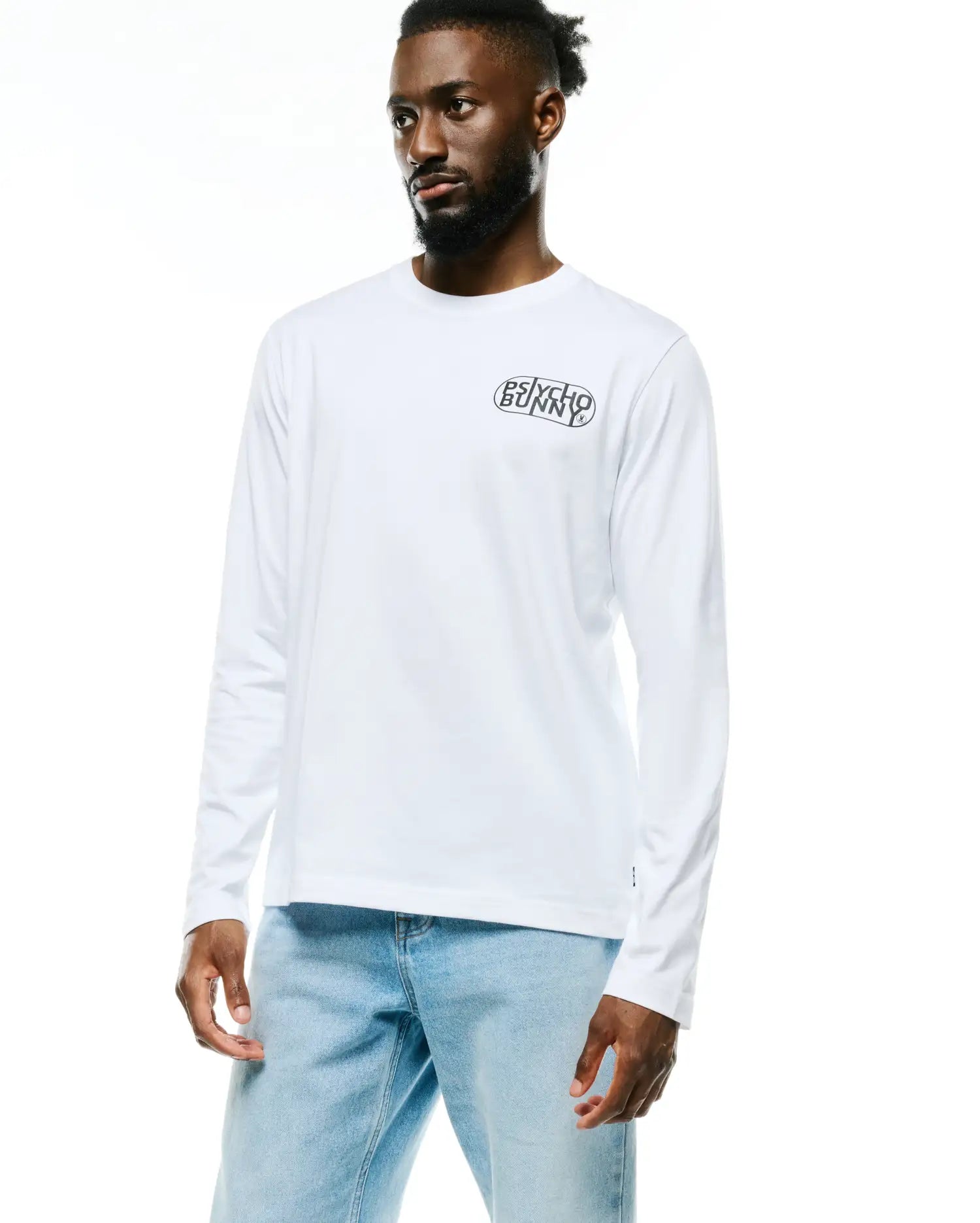Psycho Bunny Men's Tees Dariel Long Sleeve Graphic T-shirt bianca