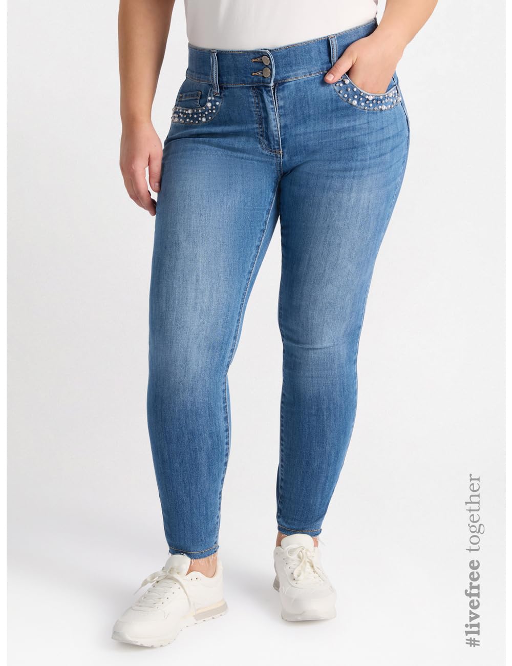 Fiorella Rubino Jeans skinny con ricamo di perle curvy