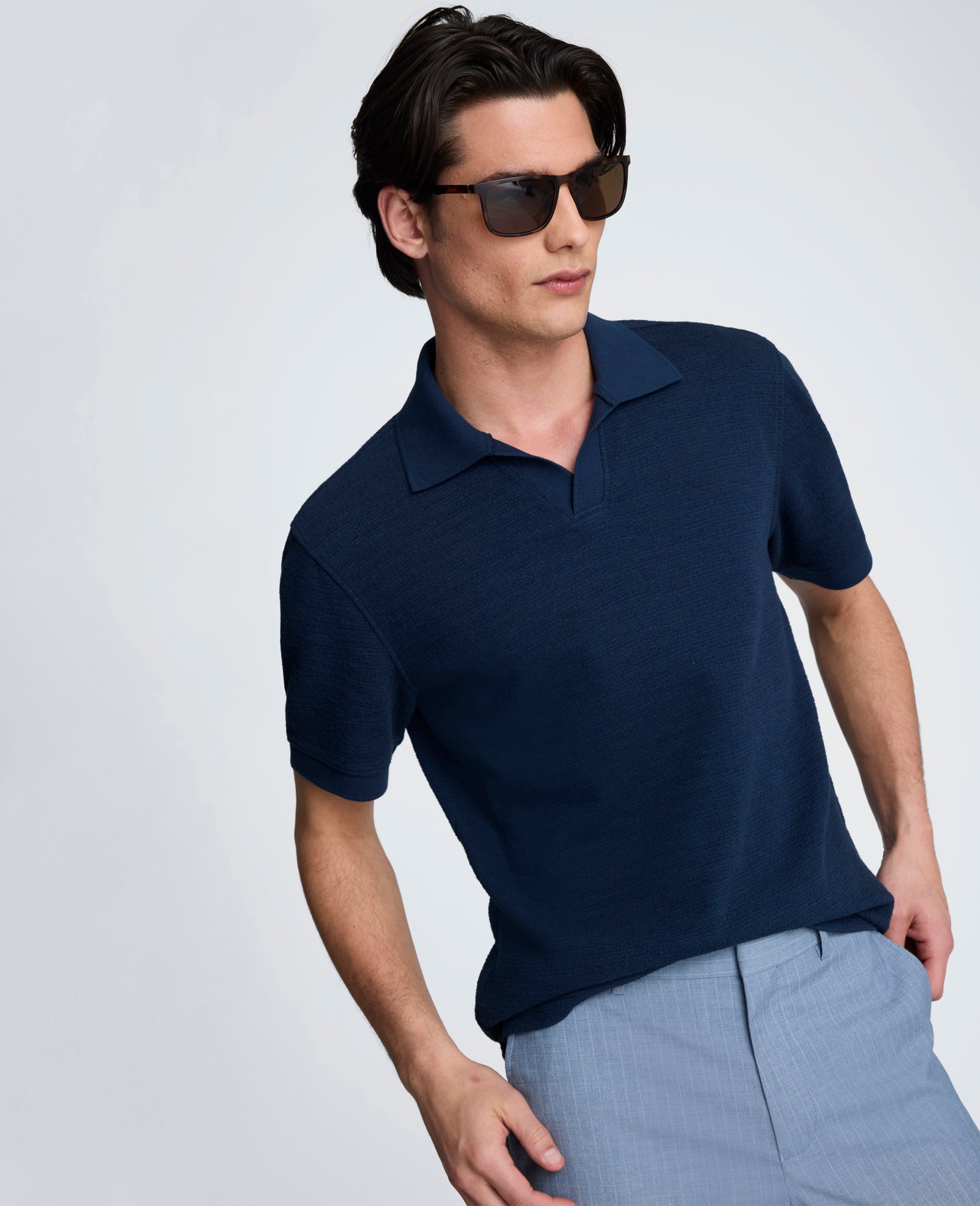 Kenneth Cole Reaction Clothing Short Sleeve Johnny Collar Polo with Ribbing polo blu navy