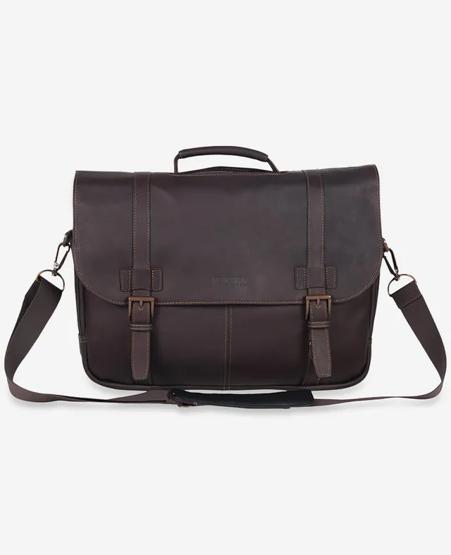 Kenneth Cole Reaction Bags Colombian Leather Flapover Messenger Bag borsa marrone