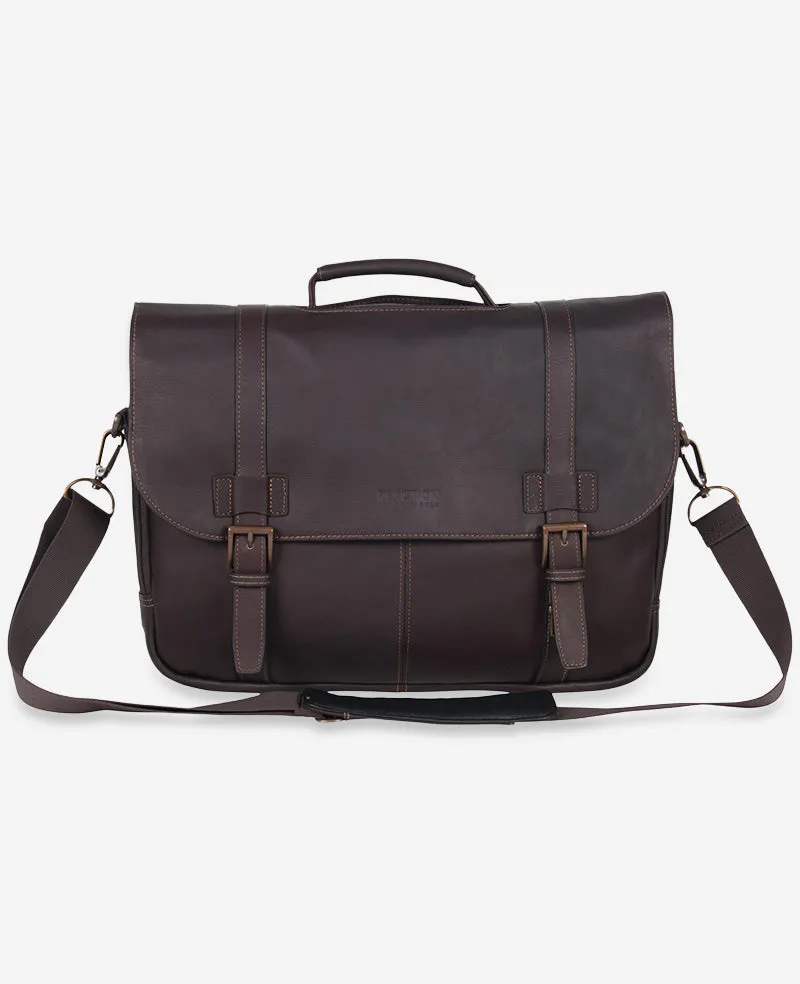 Kenneth Cole Reaction Bags Colombian Leather Flapover Messenger Bag borsa marrone