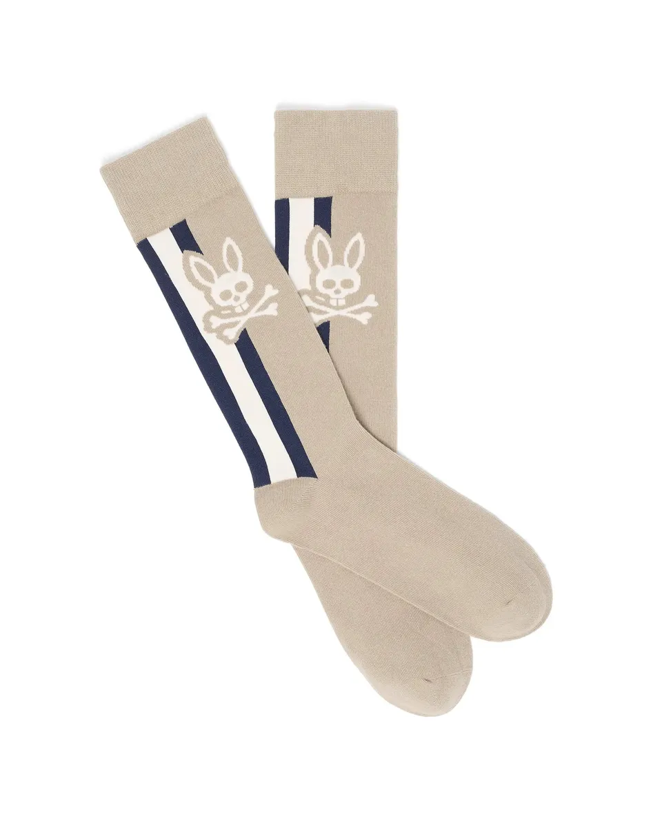 Psycho Bunny Accessories Ty Dress Socks calze beige O/S in cotone